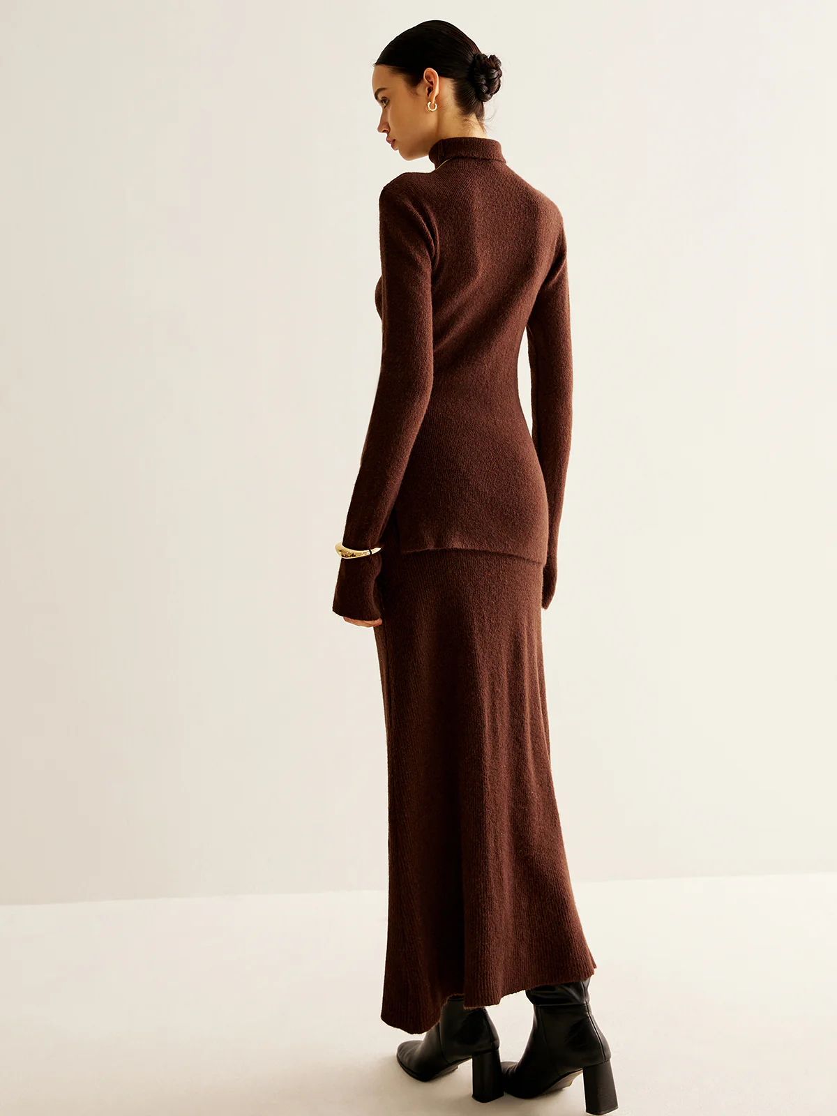 Plain Turtleneck Ribbed Soft Skirt Set - Image 6