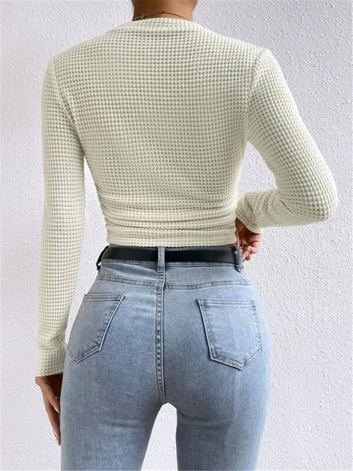 Plain Waffle Slim Sweater - Image 4
