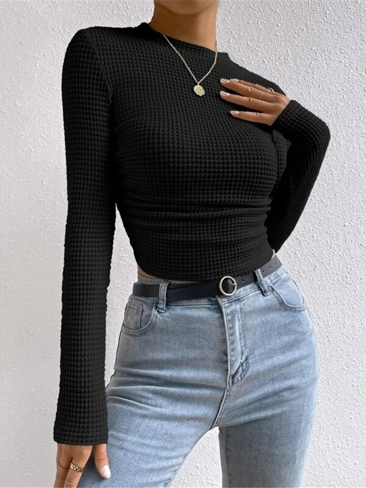 Plain Waffle Slim Sweater - Image 7