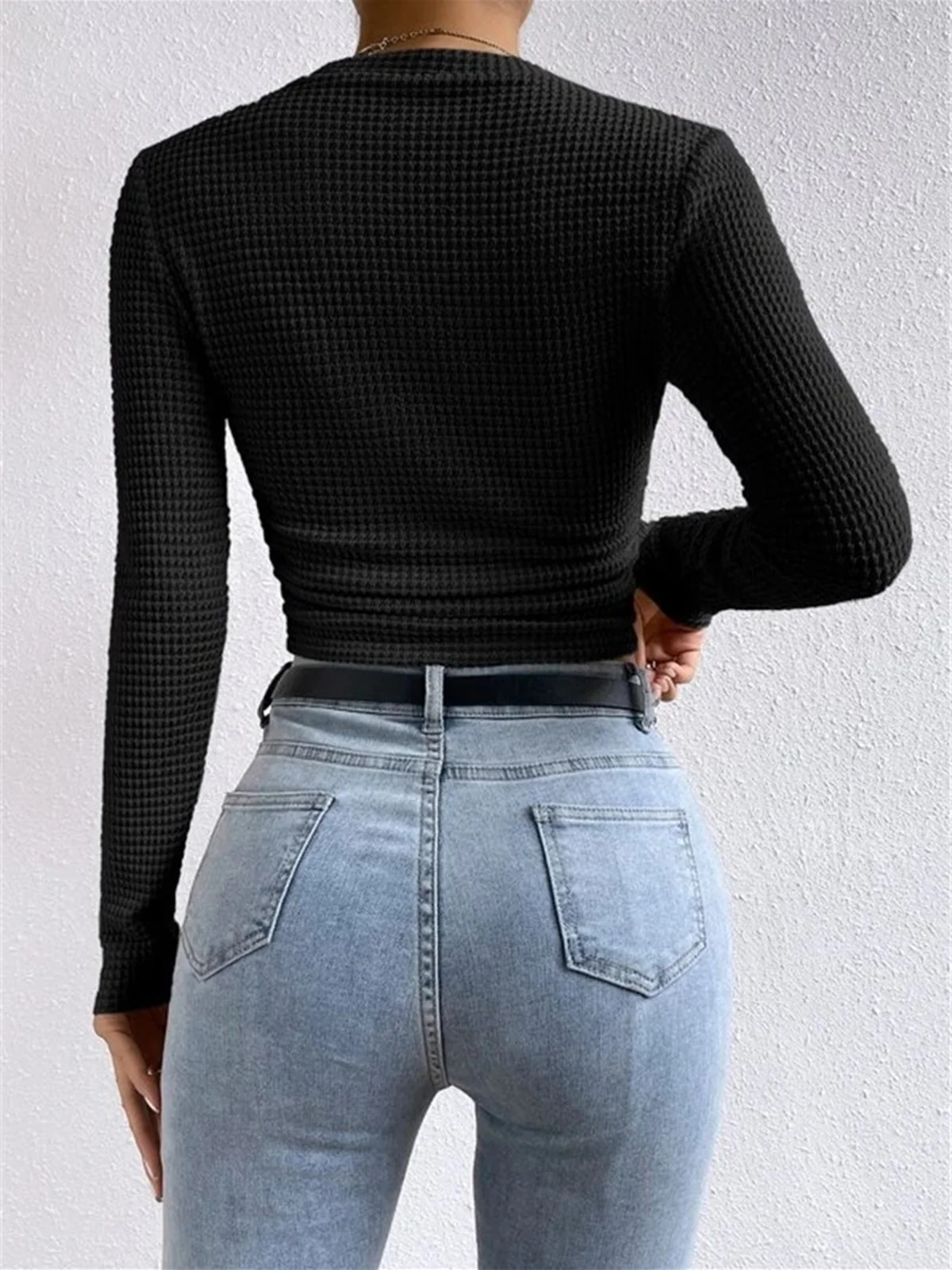 Plain Waffle Slim Sweater - Image 9