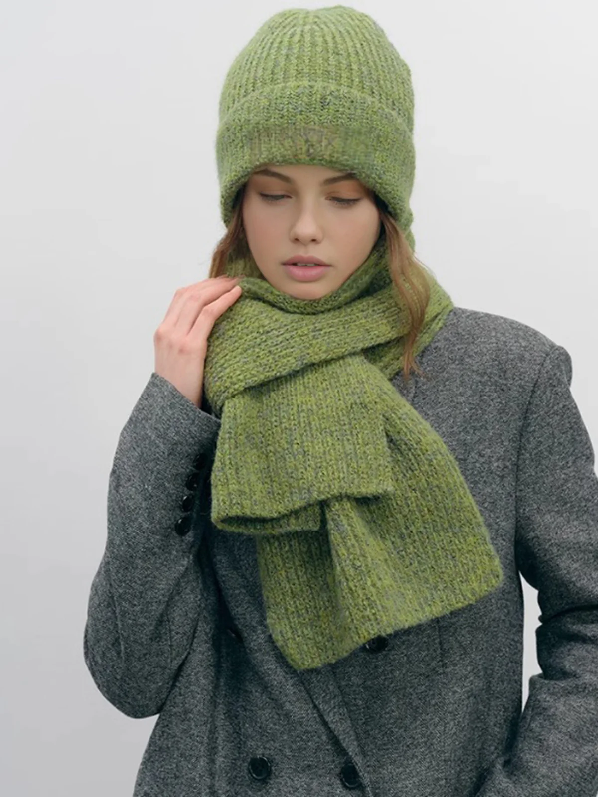 Plain Warm Knit Hat With Matching Scarf - Image 2