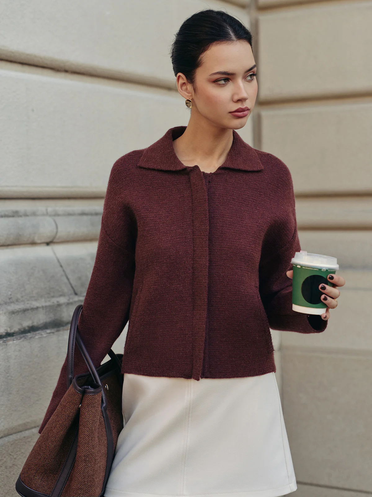 Plain Zipper Polo Cardigan - Image 4