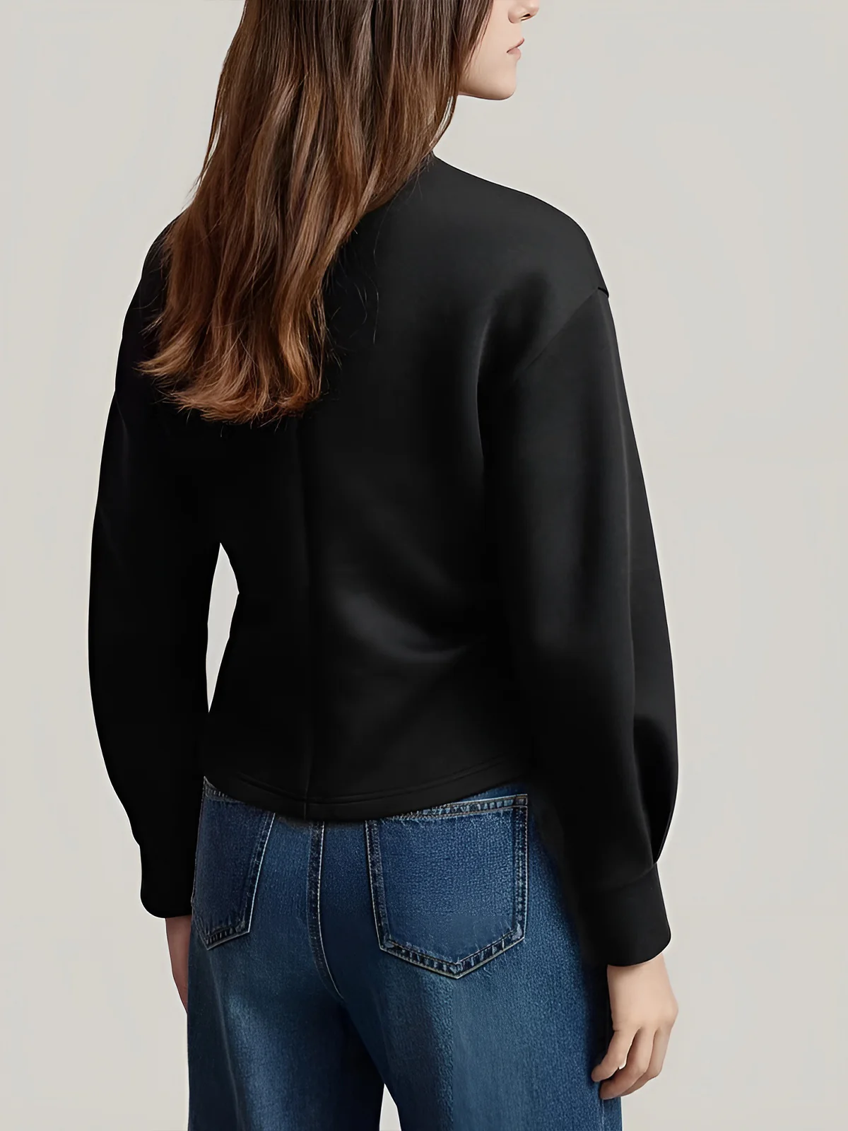 Plain Zipper Split Blouse - Image 7