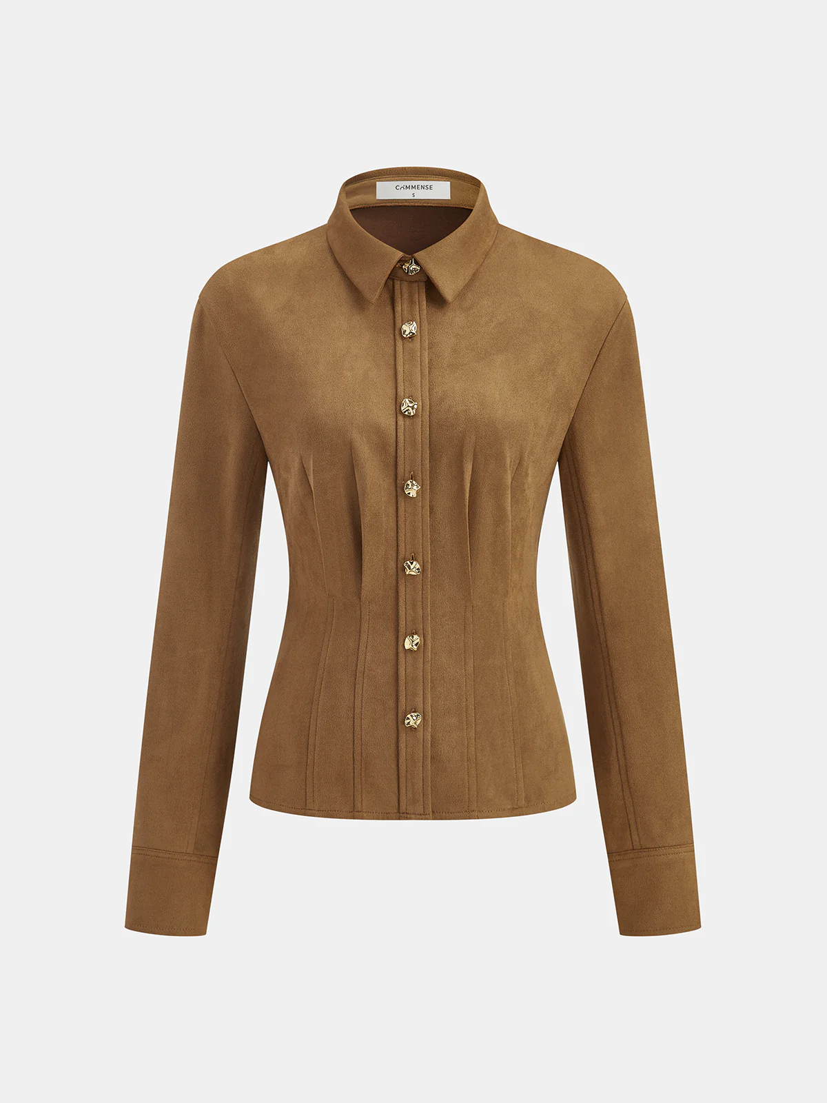 Pleat Collared Suede Effect Shirt - Image 2