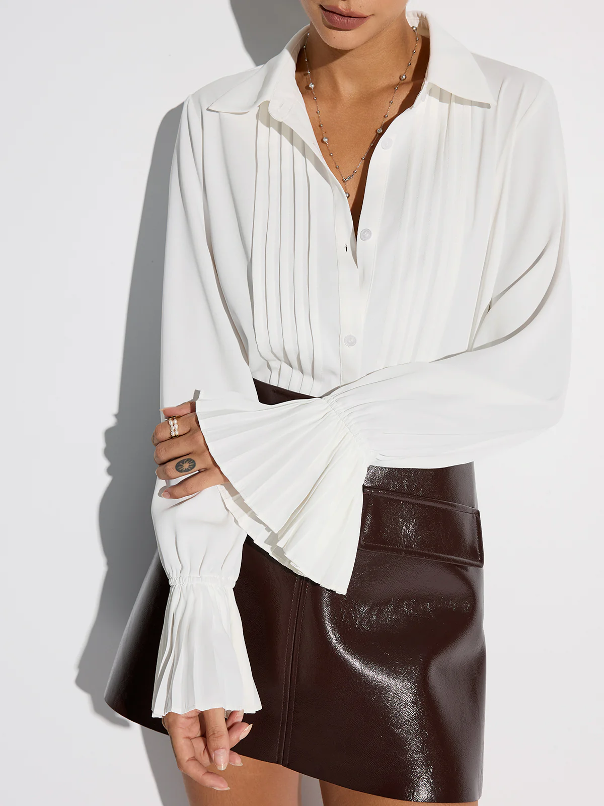 Pleated Bell Sleeve Shirt - Image 4