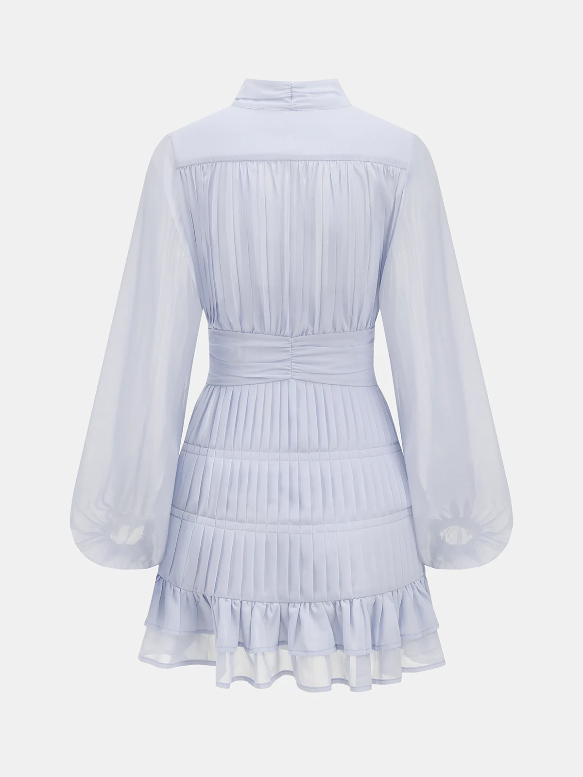 Pleated Button Long Sleeve Ruffled Mini Dress - Image 2