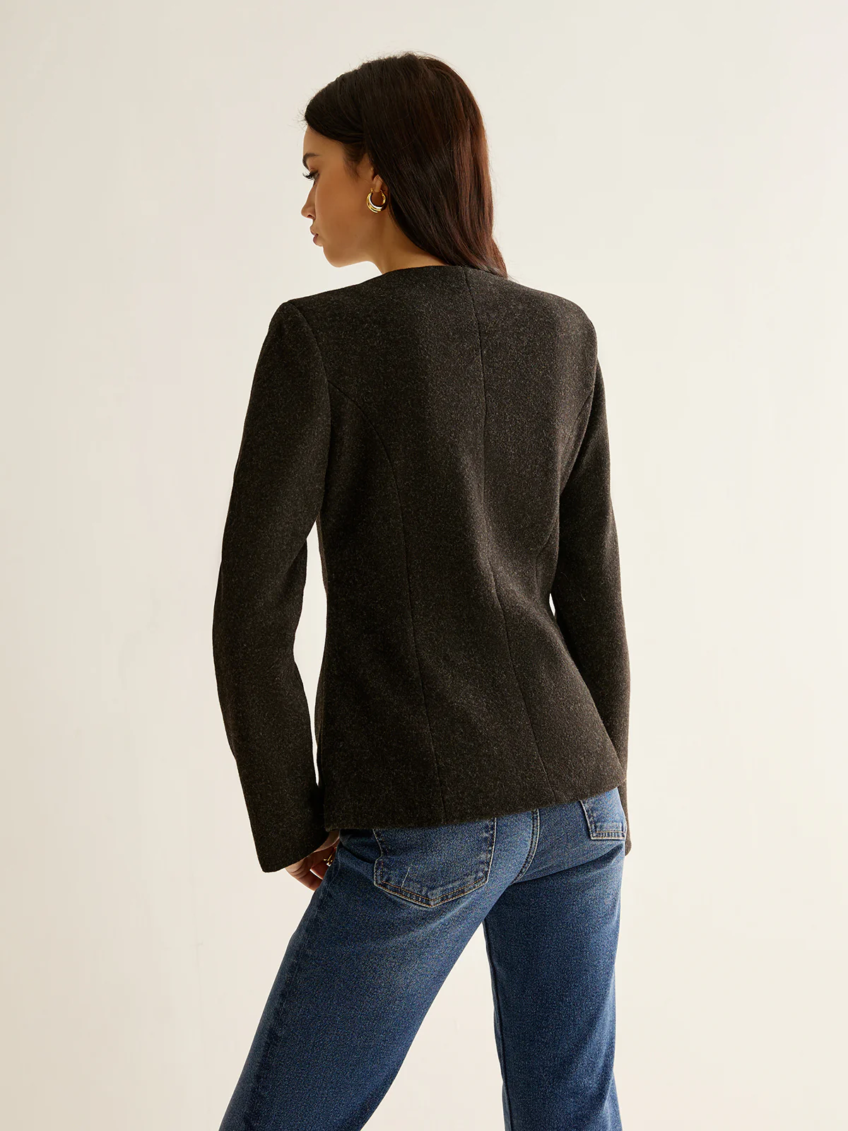 Pleated Button Slim Blazer Without Belt - Image 6