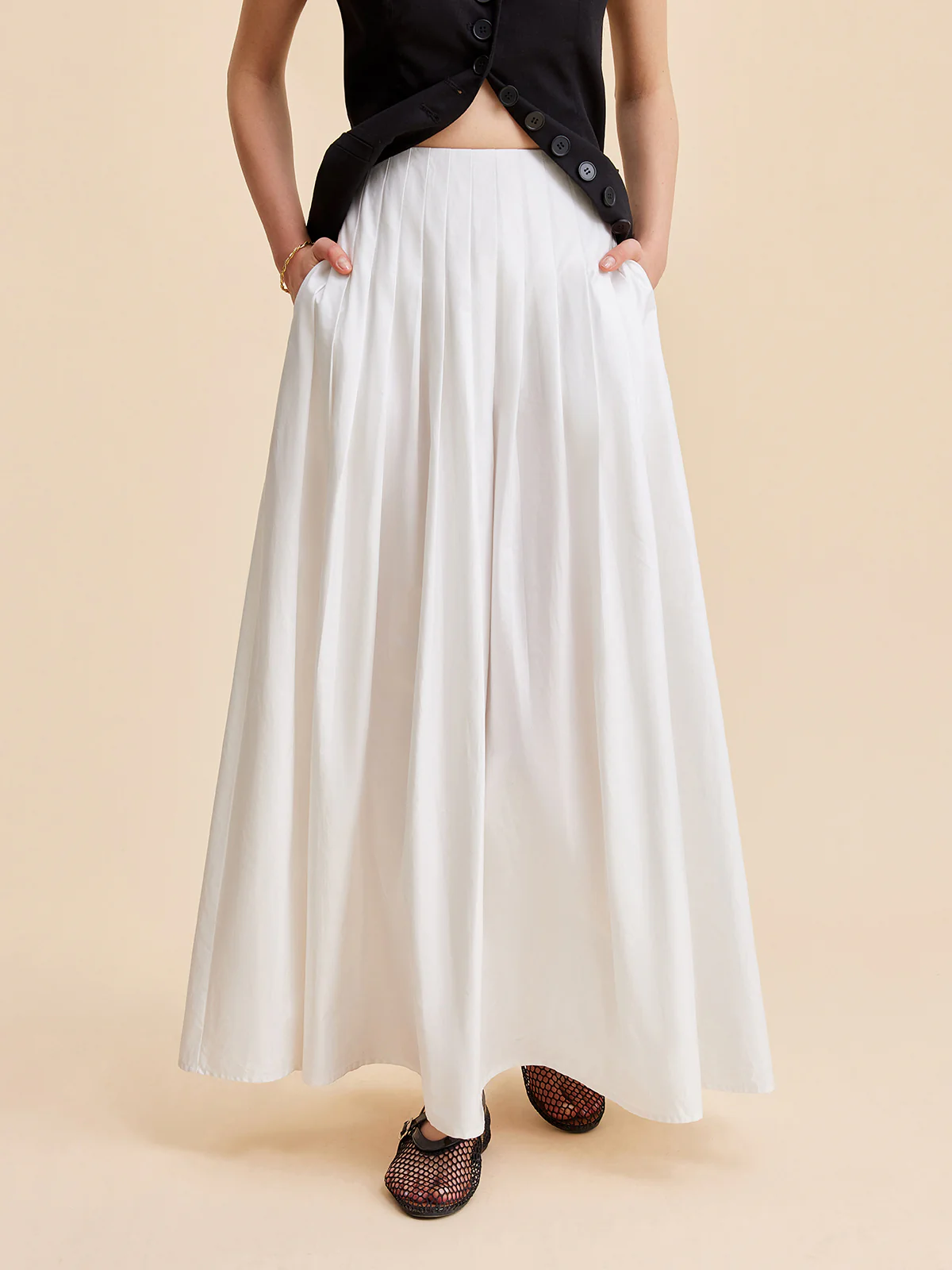Pleated Cotton A-Line Skirt - Image 4