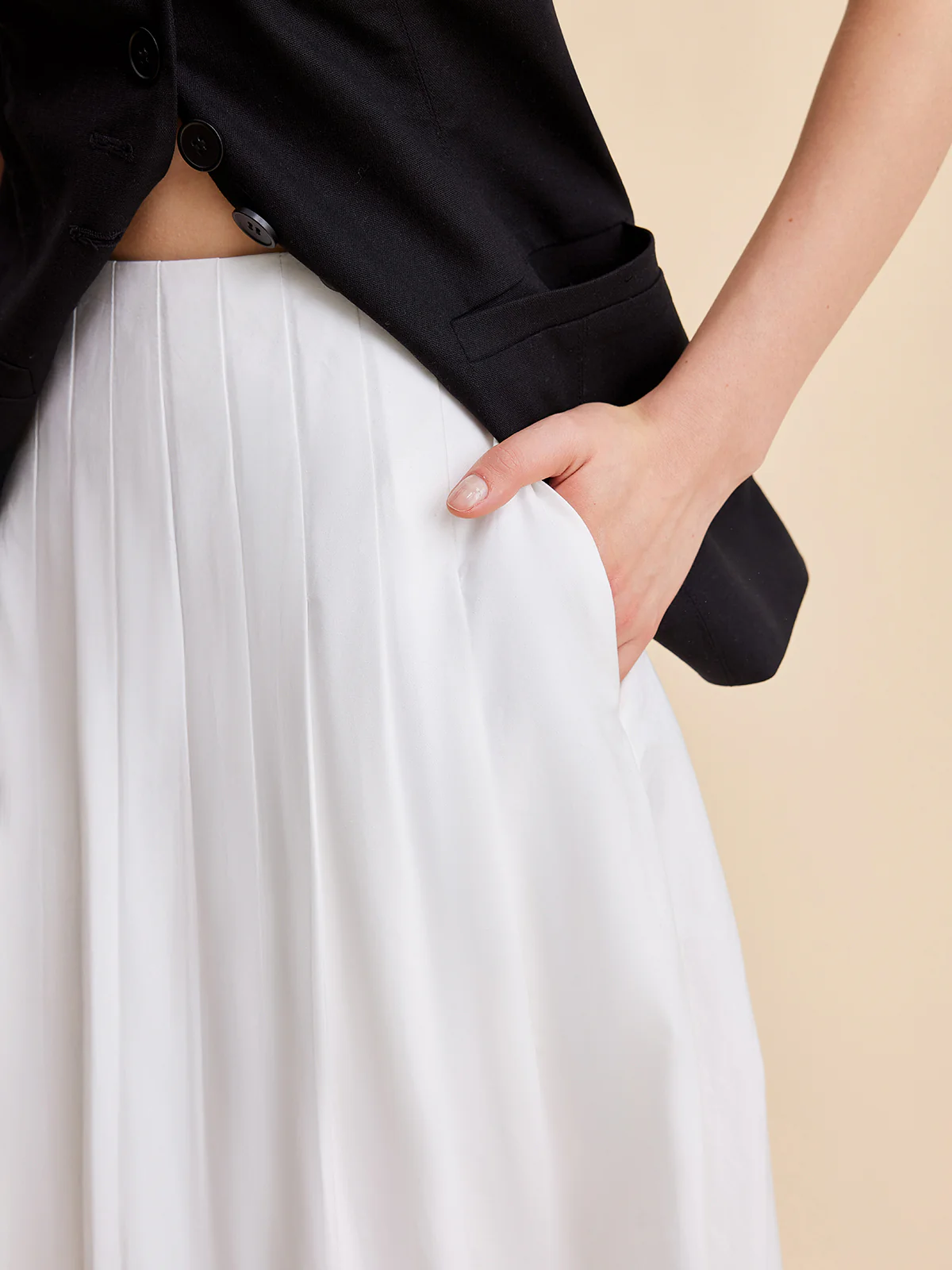 Pleated Cotton A-Line Skirt - Image 5