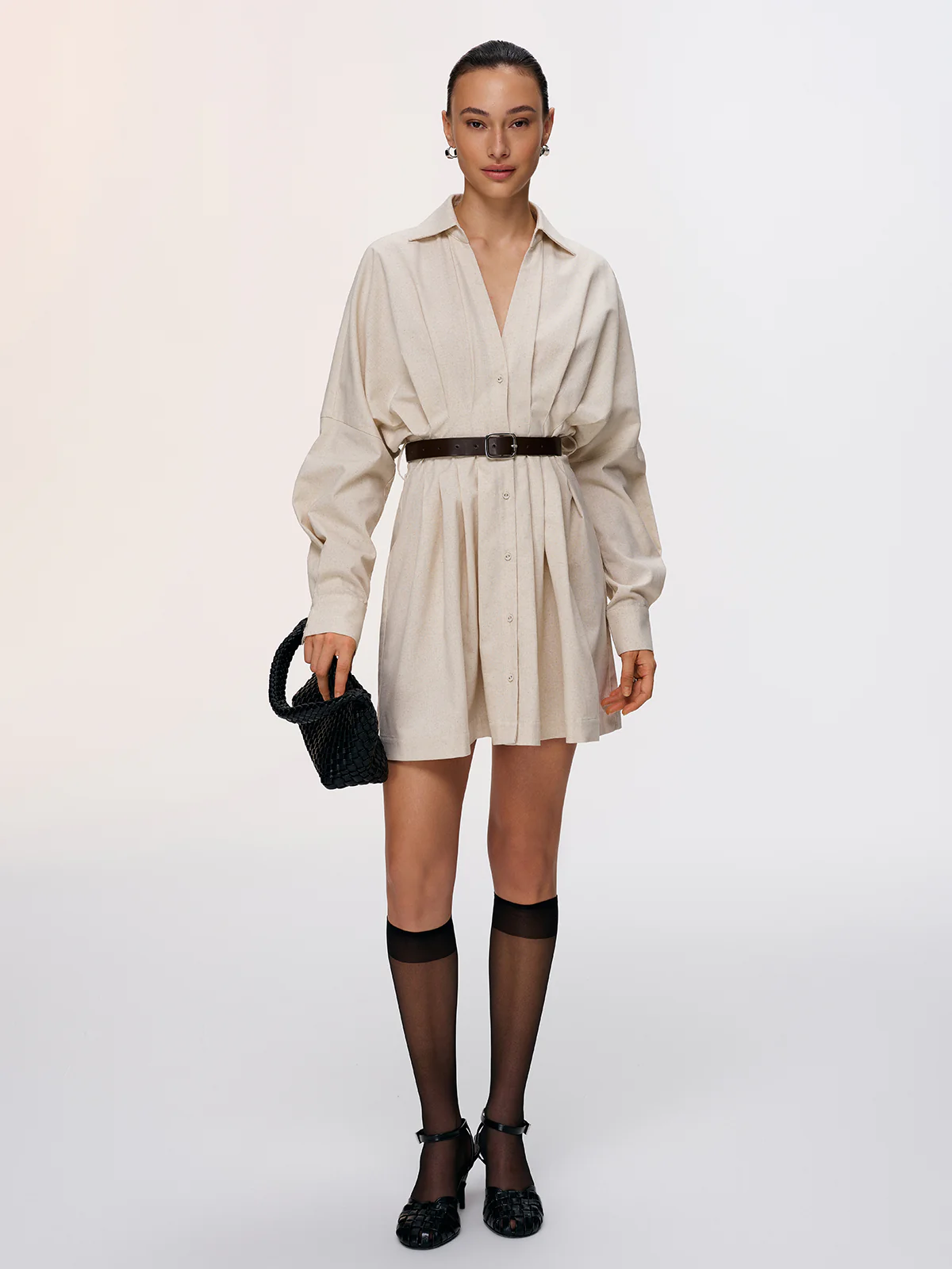Pleated Cotton-Linen Belted Shirt Dress - Image 3