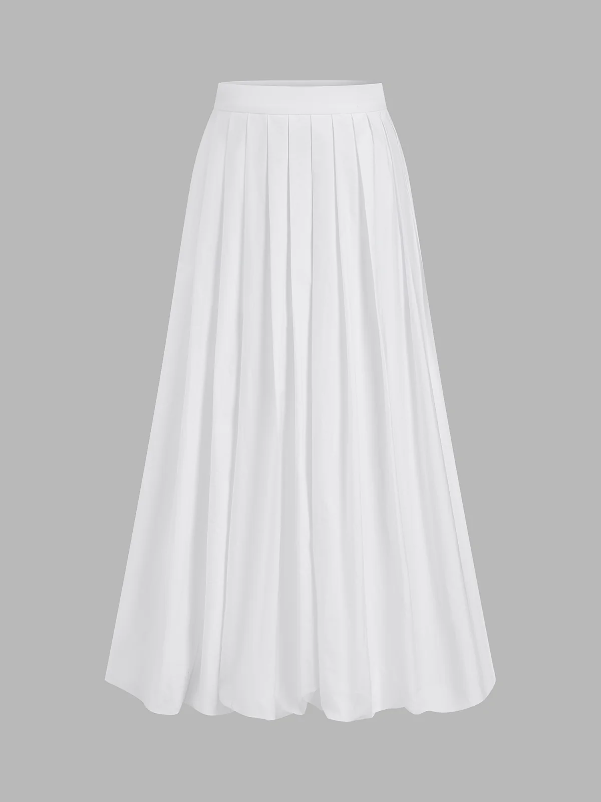 Pleated Cotton Mid-Waist Midi Skirt