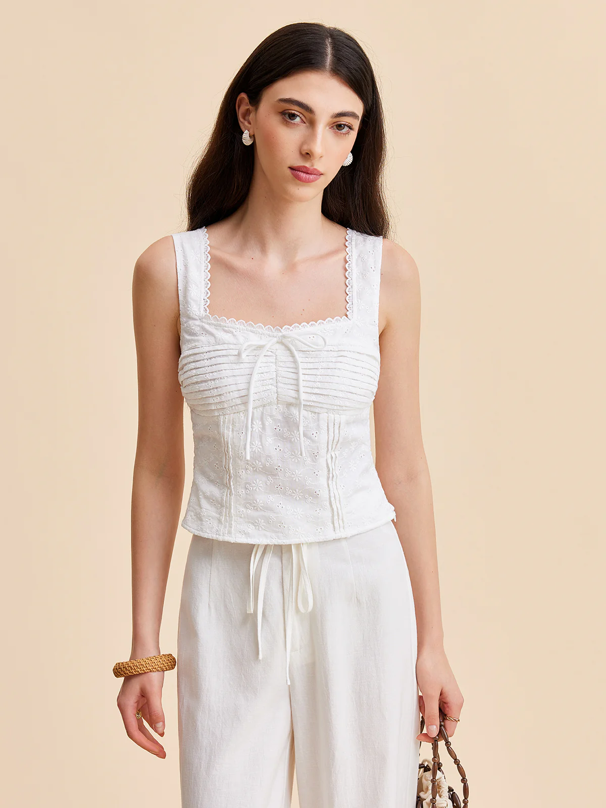 Pleated Cotton Zipper Tank Top - Image 4