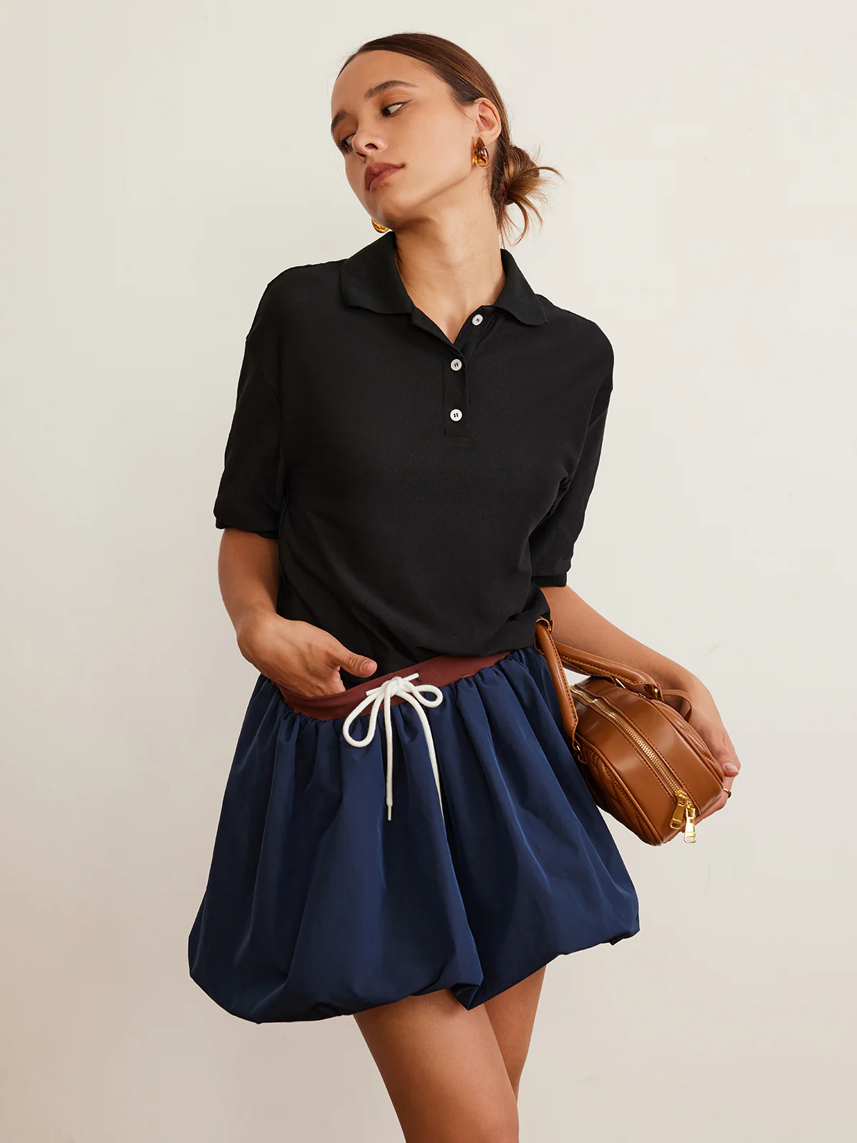 Pleated Drawstring Bubble Mini Skirt - Image 3
