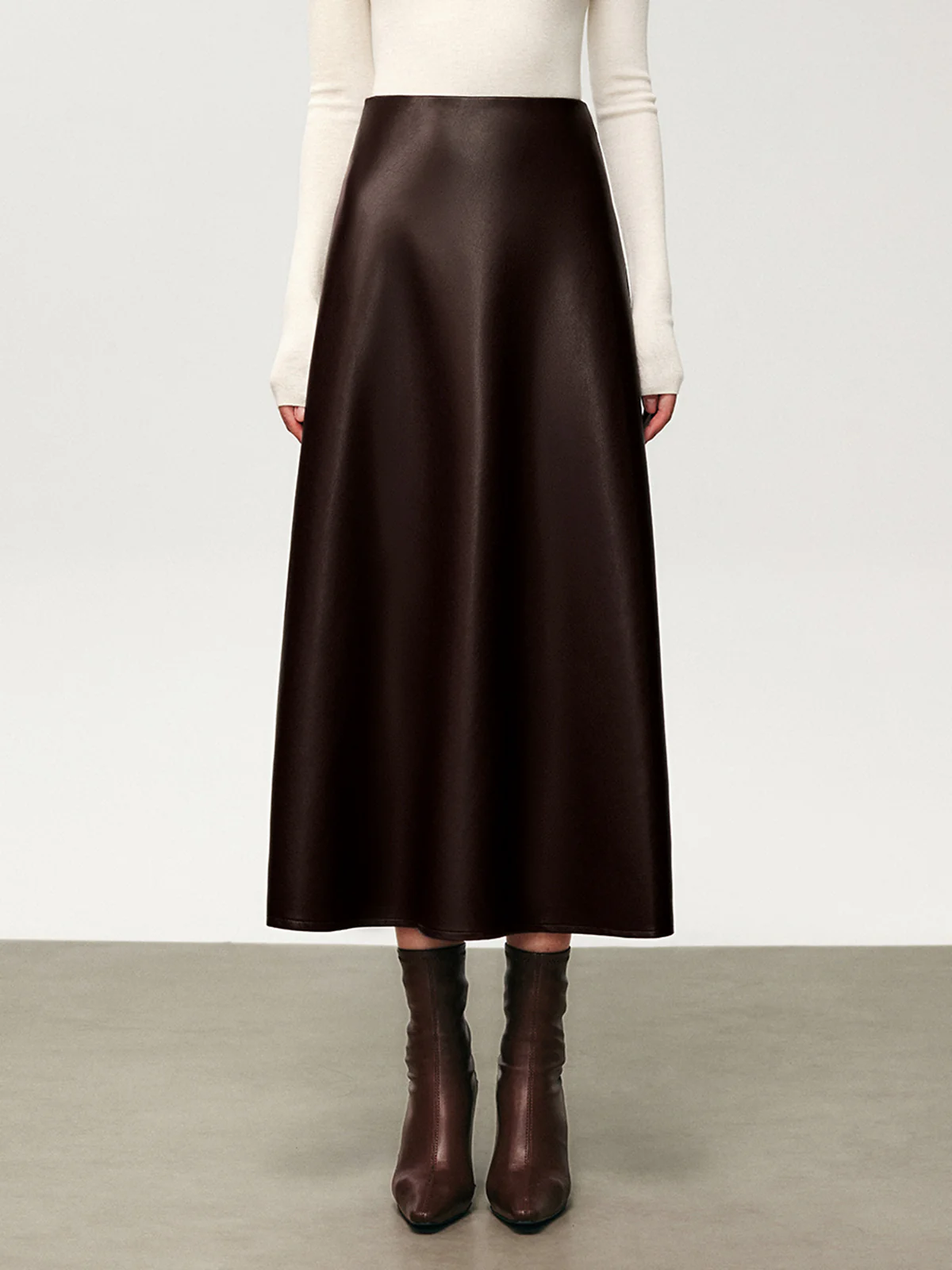 Pleated Faux Leather Midi Skirt - Image 2