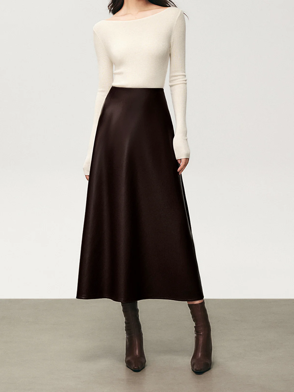 Pleated Faux Leather Midi Skirt - Image 5