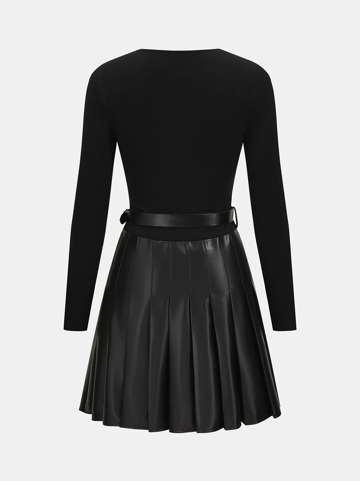 Pleated Faux Leather Panel Asymmetric Ruched Mini Dress - Image 2