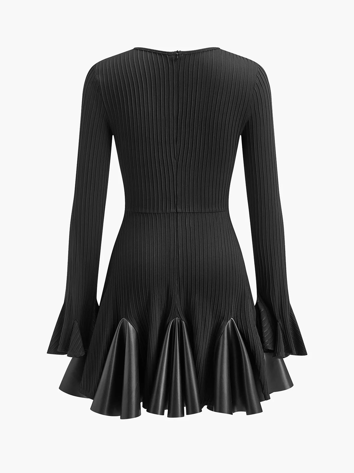 Pleated Faux Leather Panel Dress - Image 2