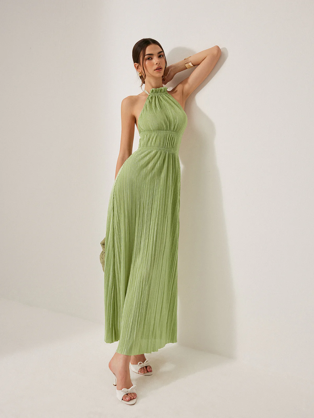 Pleated Halter Backless Dress - Image 4