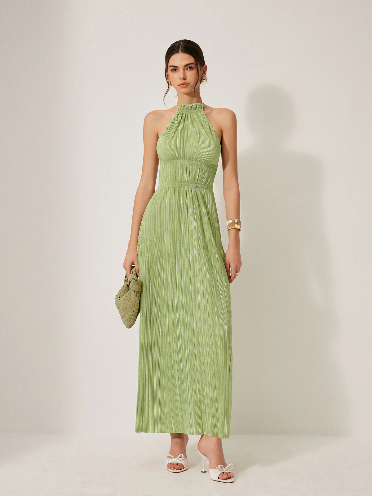 Pleated Halter Backless Dress - Image 5