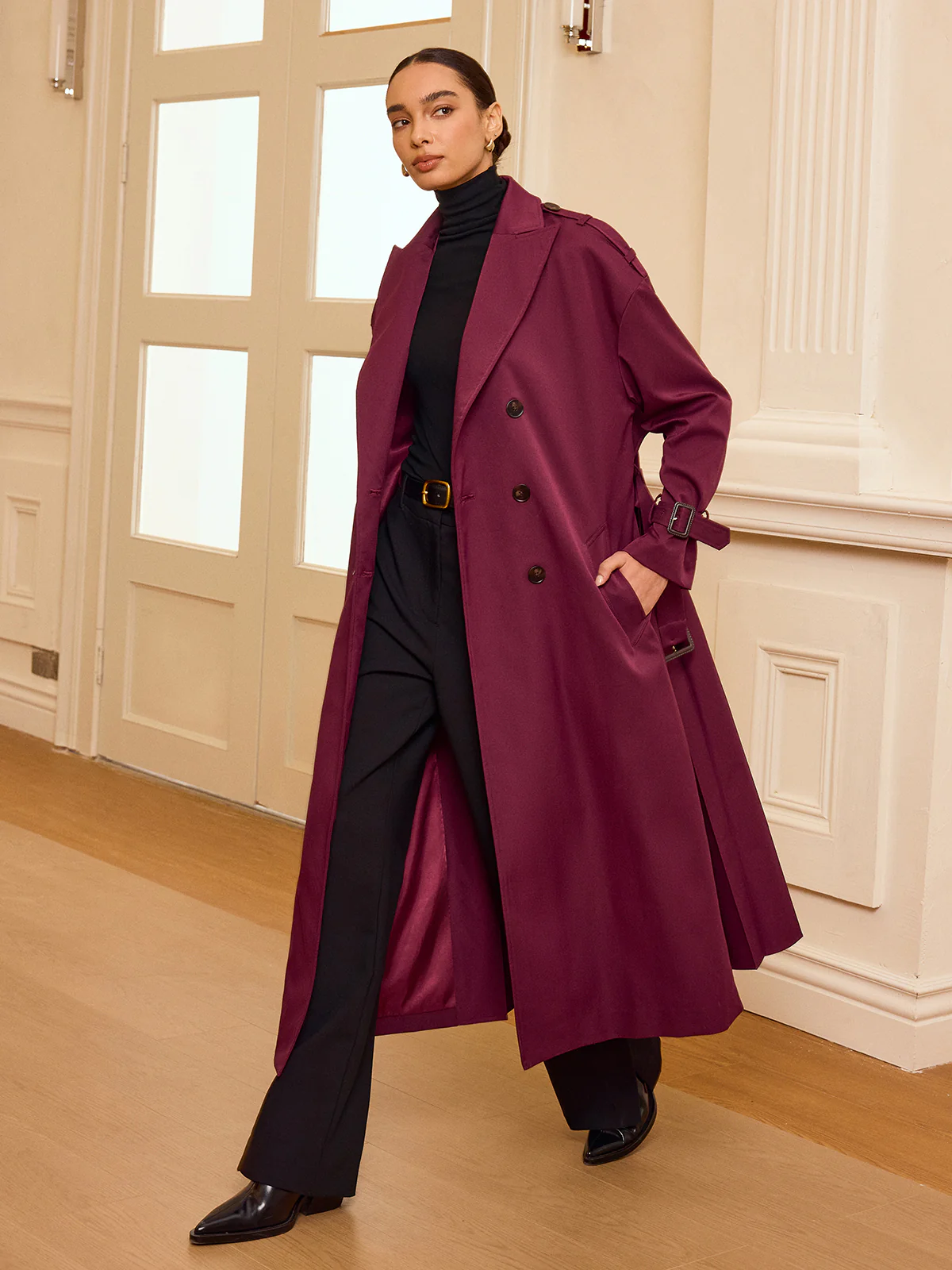 Pleated Hem Belted Trench Coat - Image 2