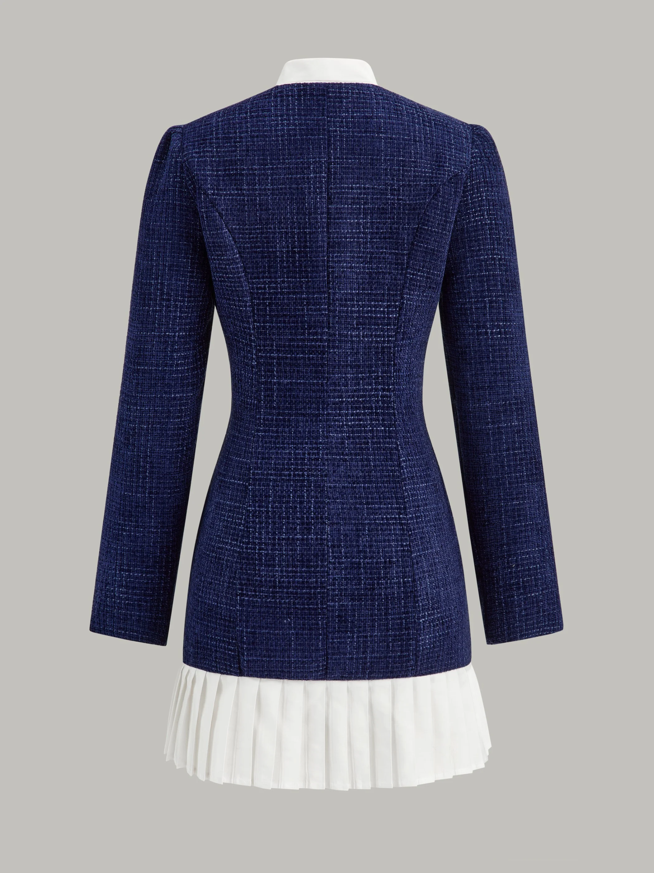 Pleated Hem Bow Neckline Tweed Mini Dress - Image 3