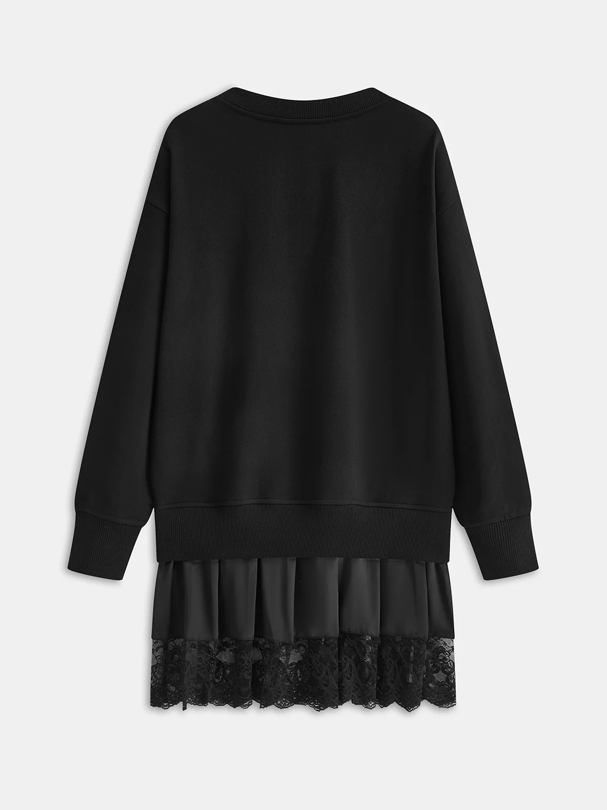 Pleated Hem Lace-Trimmed Sweatshirt Dress - Image 2