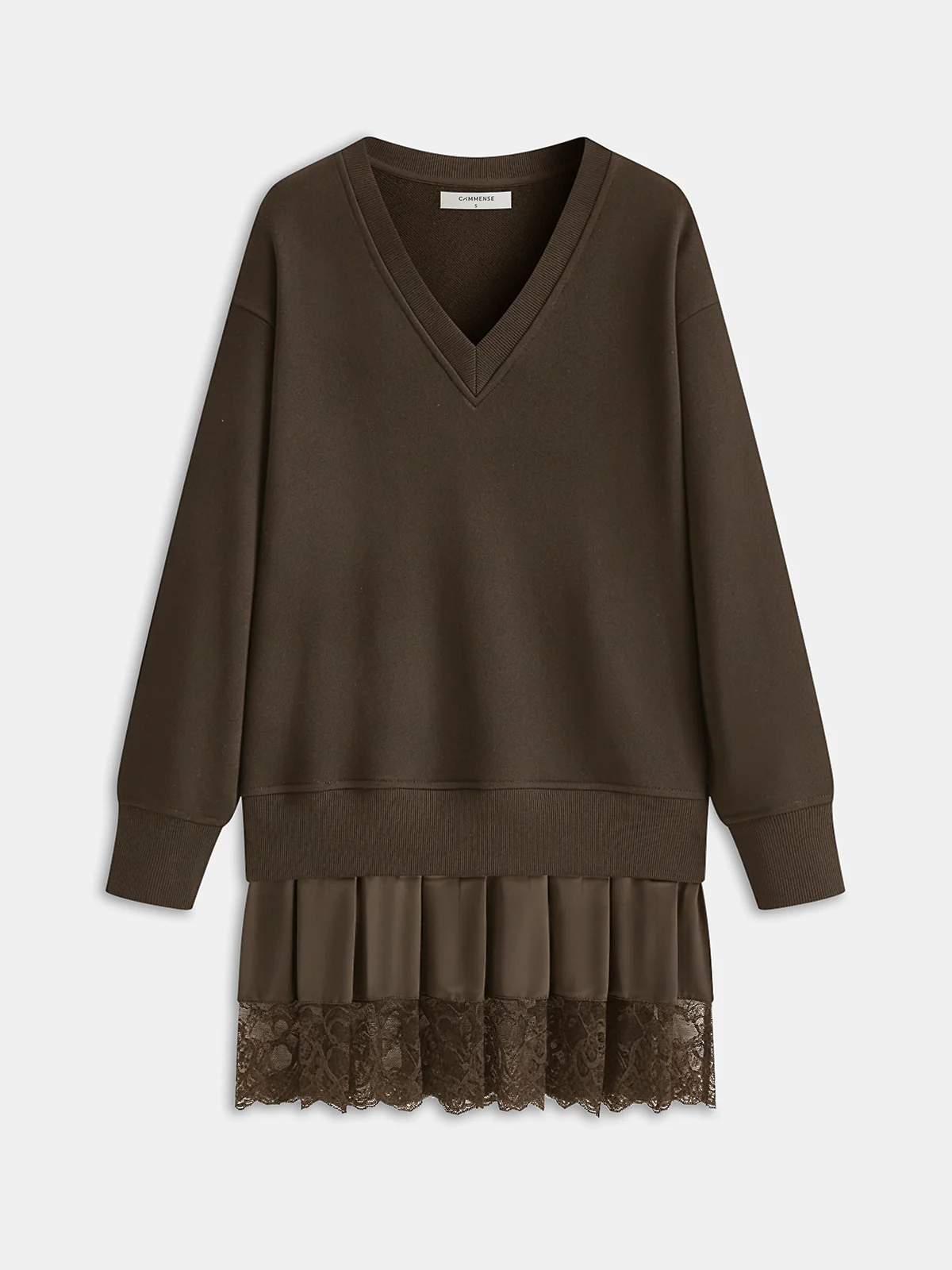 Pleated Hem Lace-Trimmed Sweatshirt Dress - Image 5