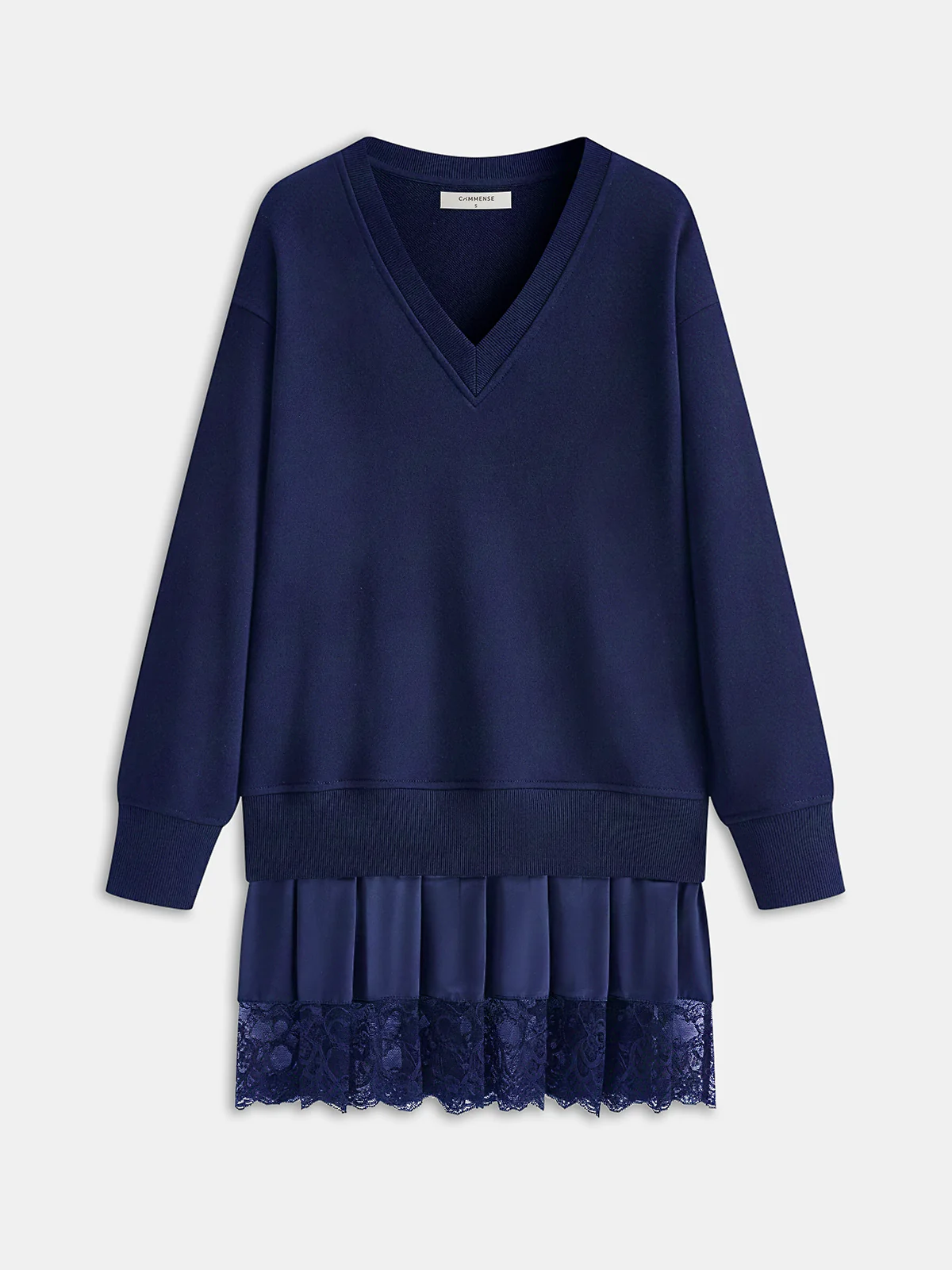Pleated Hem Lace-Trimmed Sweatshirt Dress - Image 6