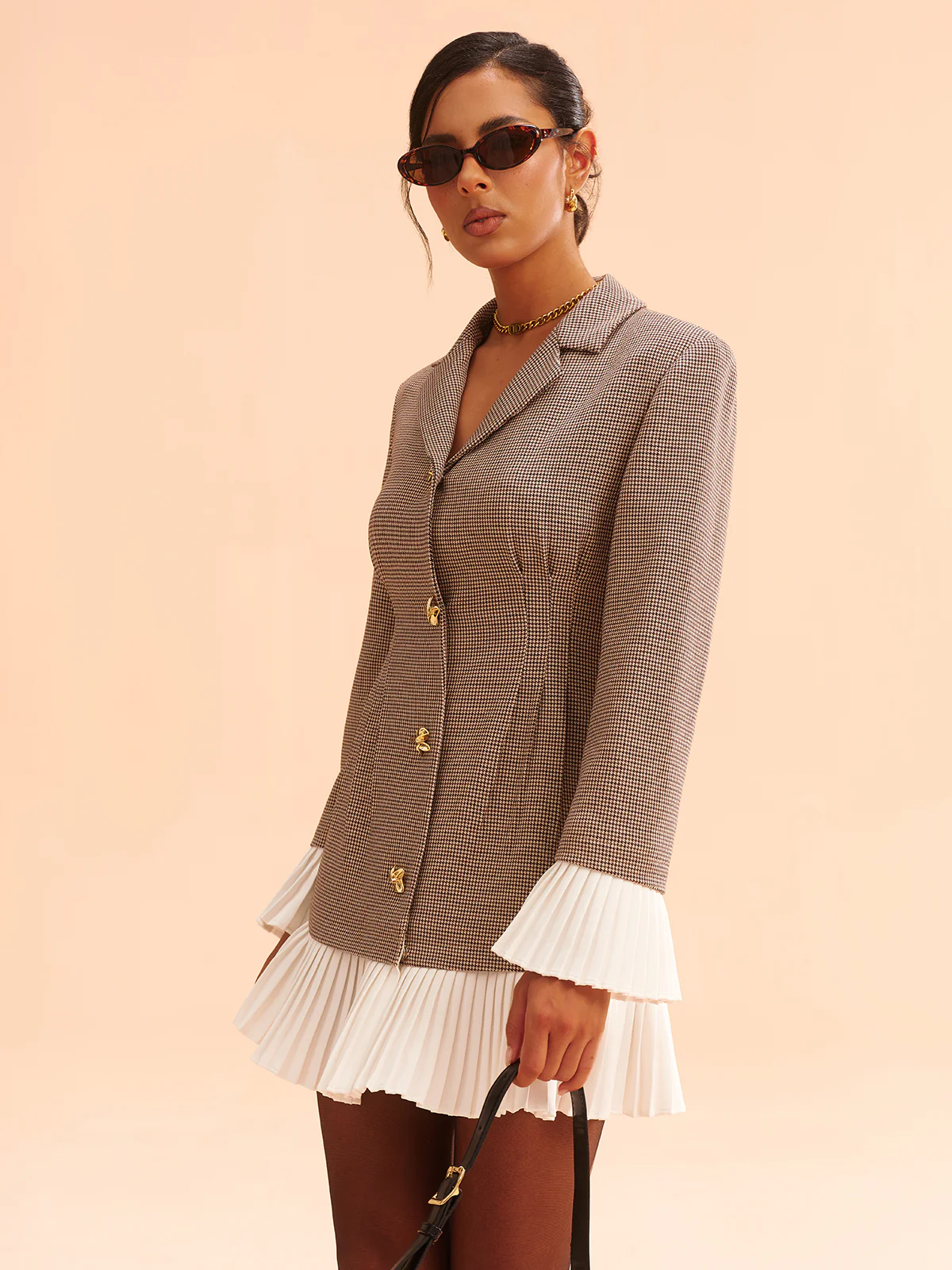 Pleated Hem Panel Houndstooth Blazer Dress - Image 4
