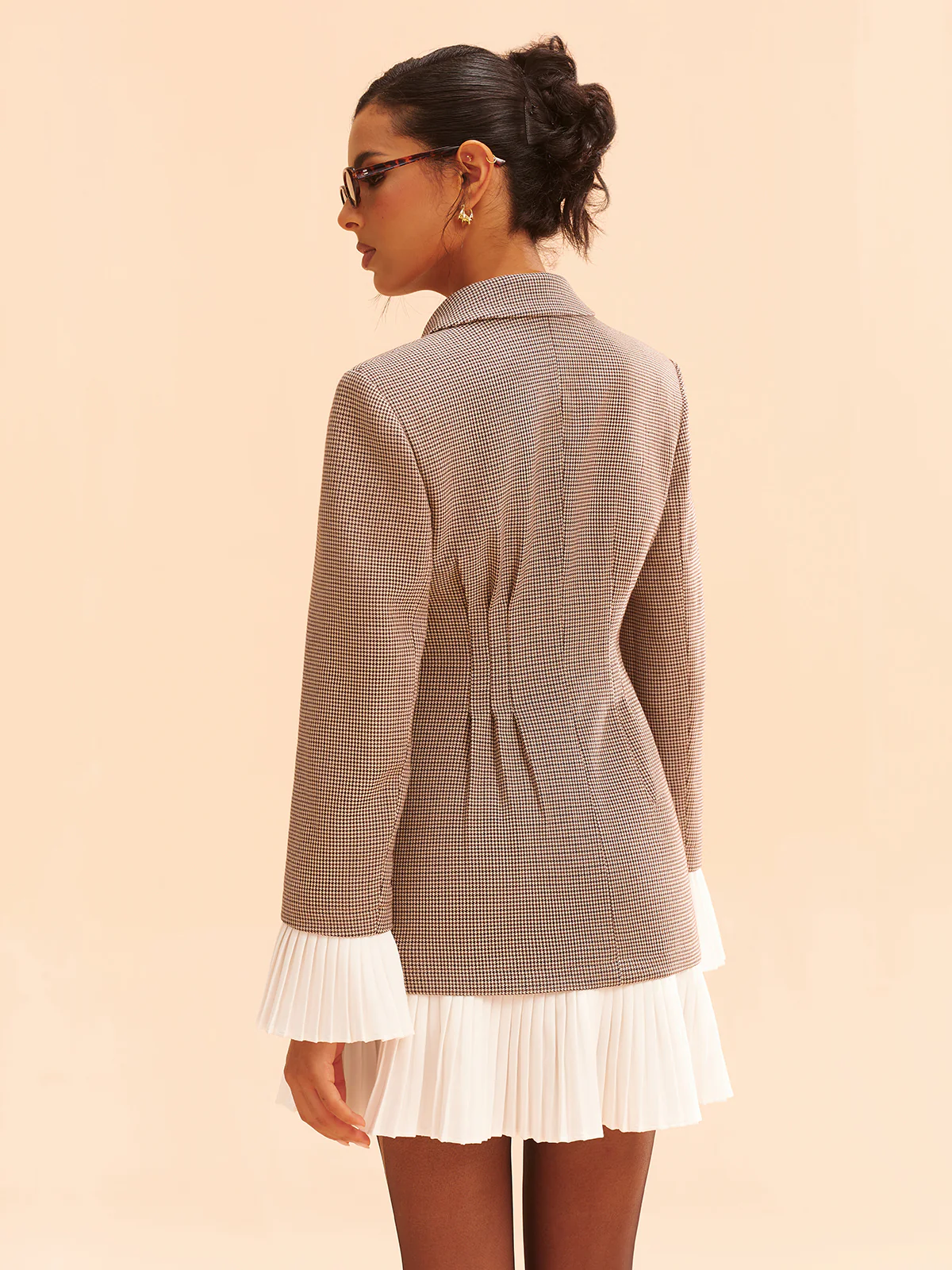 Pleated Hem Panel Houndstooth Blazer Dress - Image 5