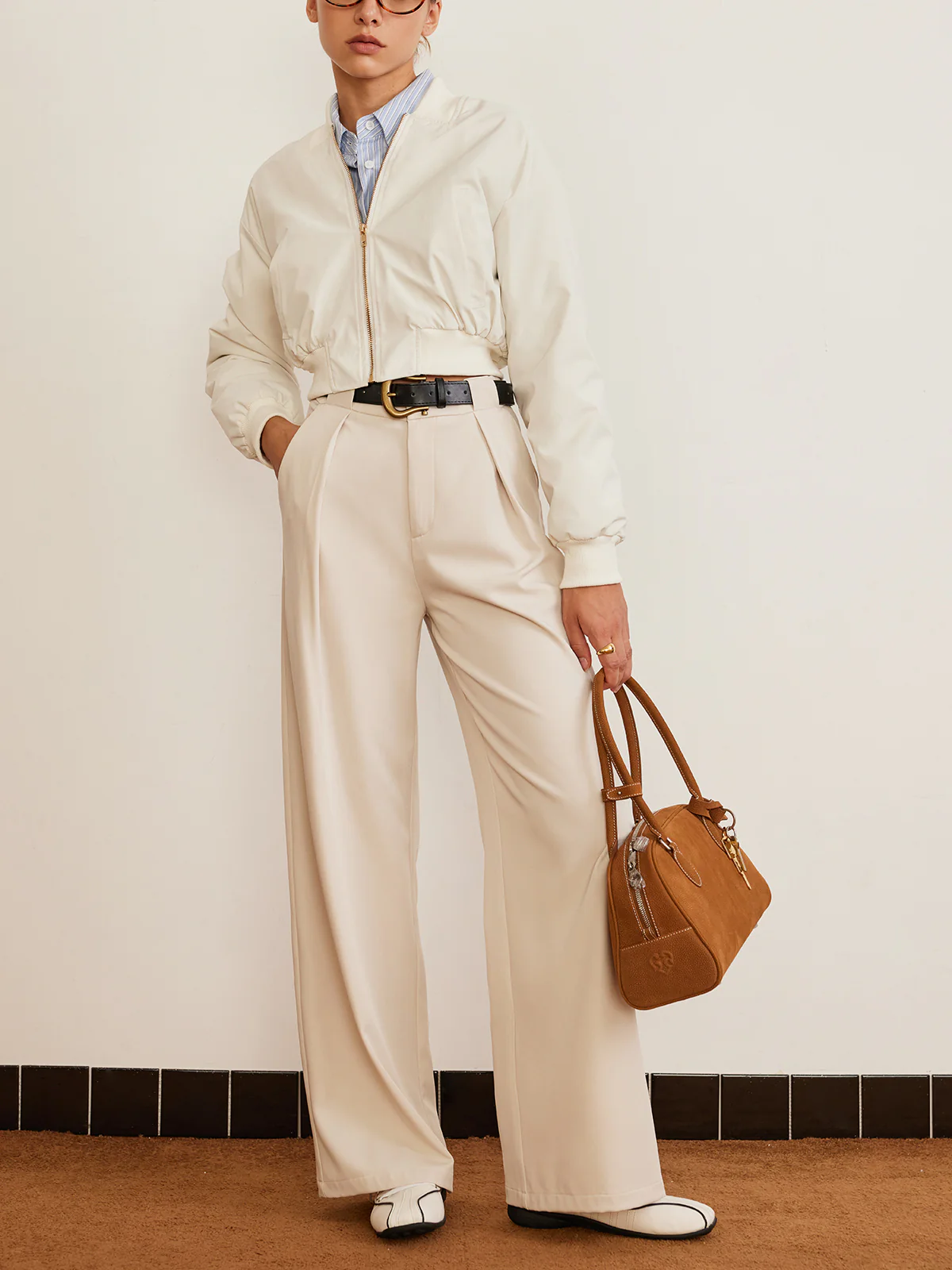 Pleated High-Waist Belted Pants - Image 2