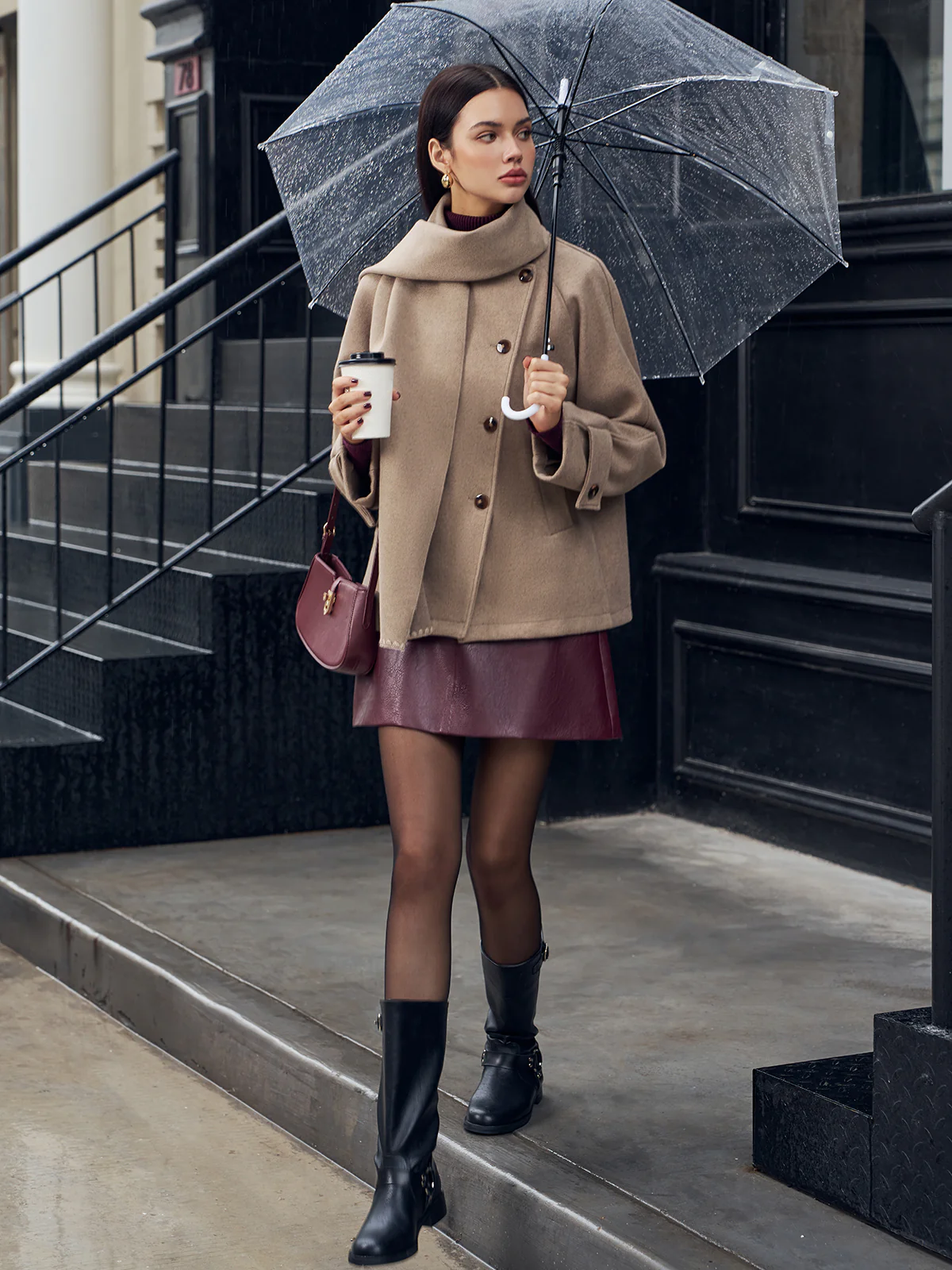 Pleated Jacket With Matching Button Scarf - Image 2