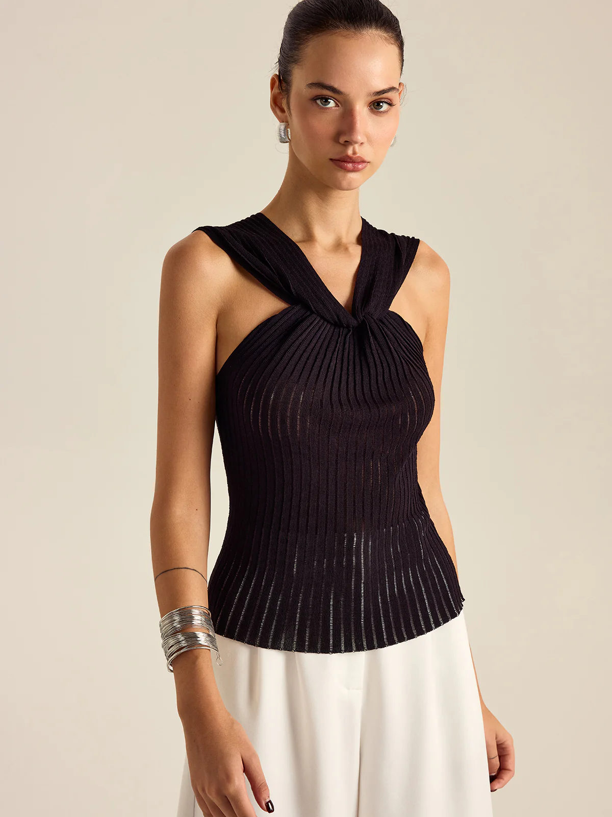 Pleated Knit Twist-Front Top - Image 5