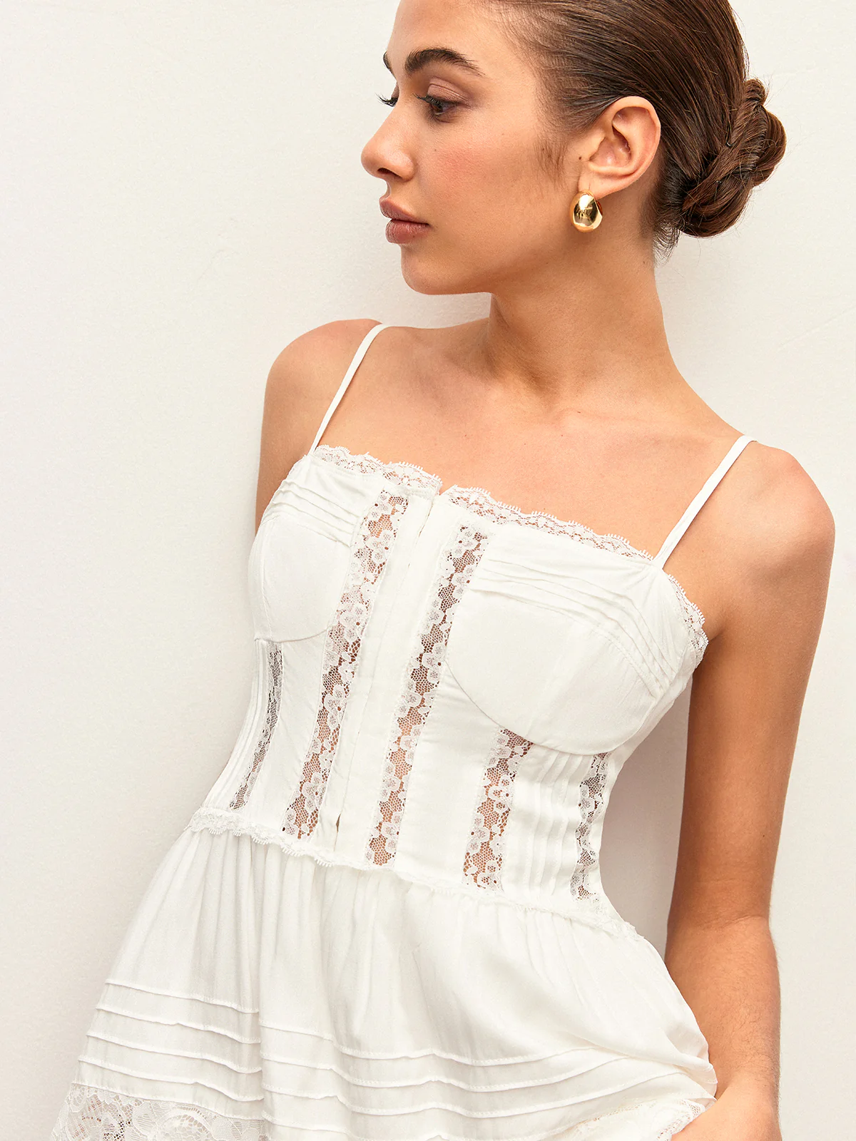 Pleated Lace-Trimmed Short Dress - Image 4