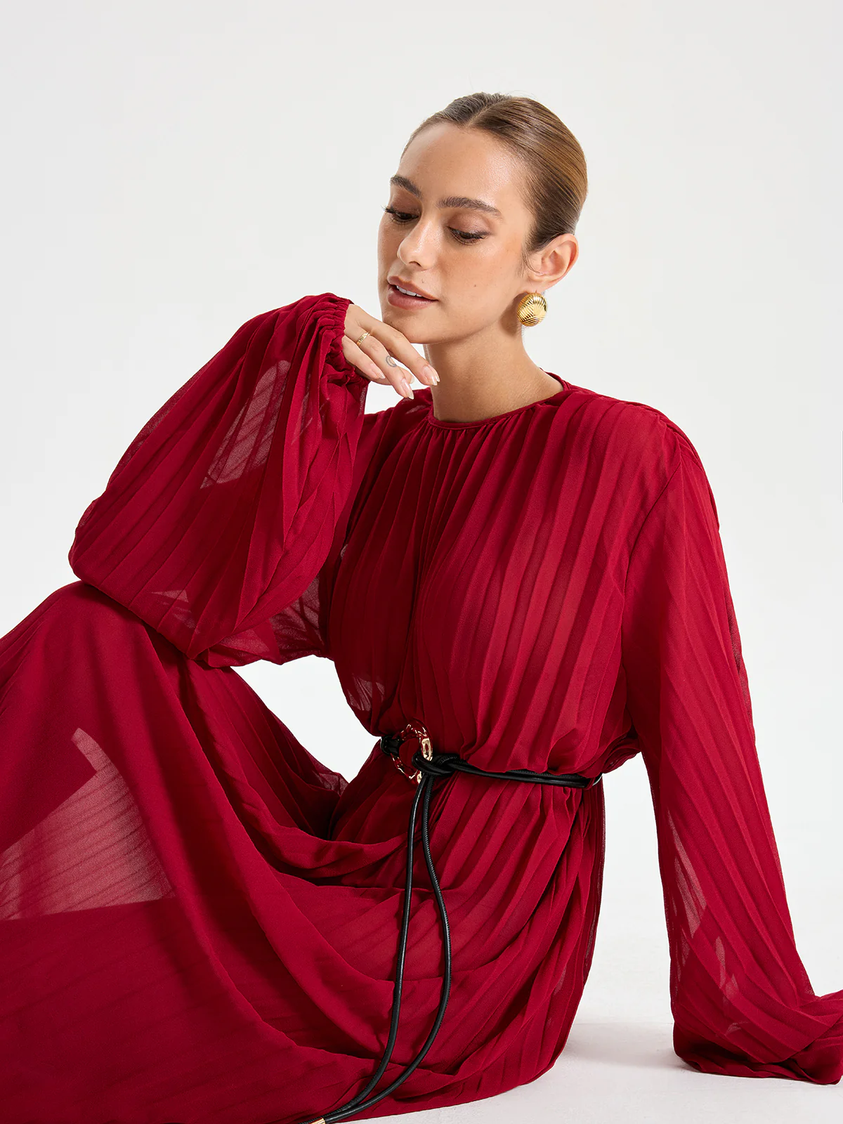 Pleated Long Dress - Image 4