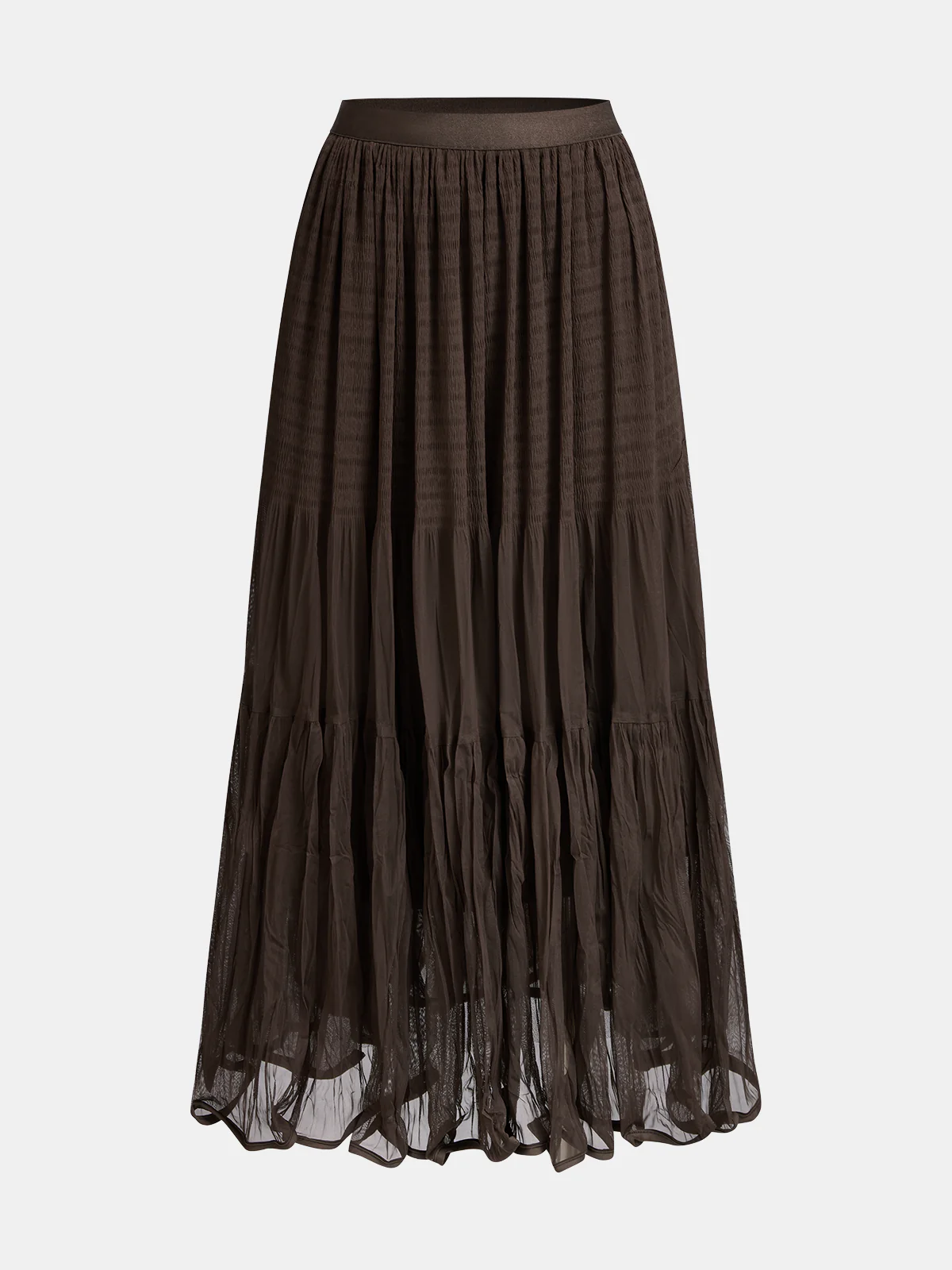 Pleated Mesh Maxi Skirt