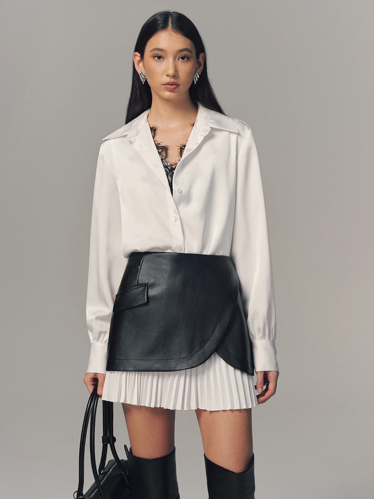 Pleated Panel Faux Leather Mini Skirt - Image 3