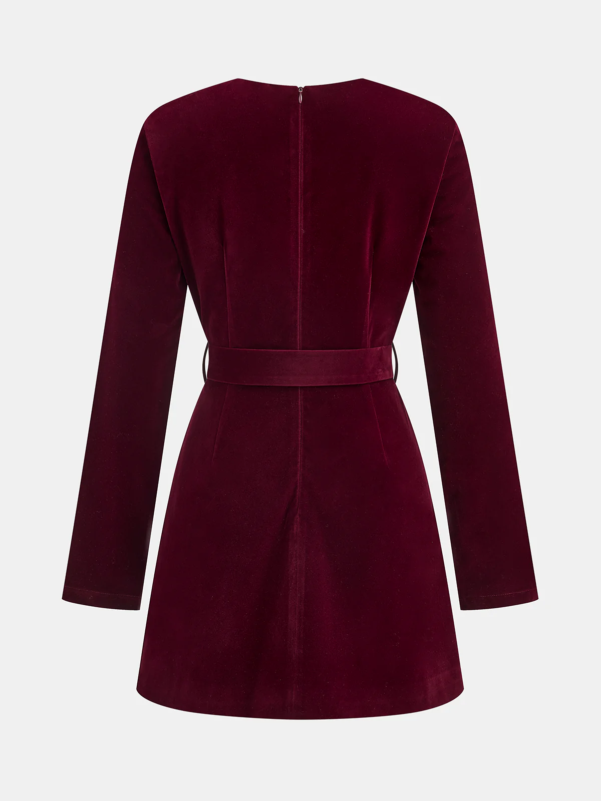 Pleated Panel Velvet Mini Dress with Belt - Image 6