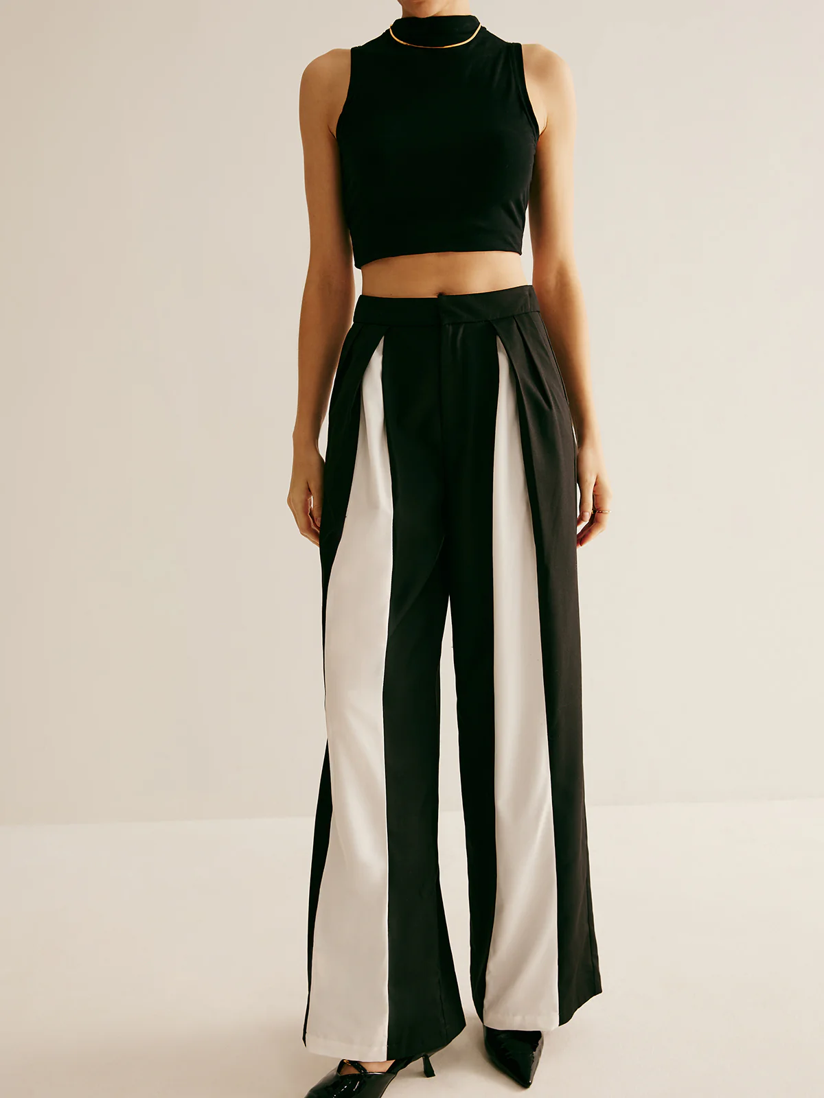 Pleated Patchwork Wide-Leg Pants - Image 6