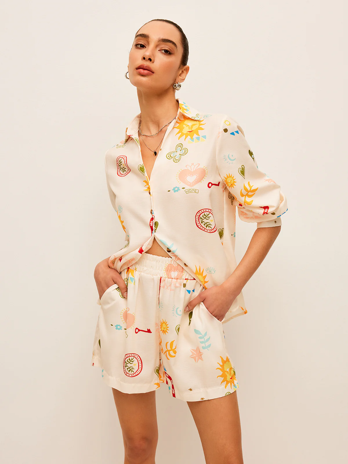 Pleated Pattern-Print Shorts Set - Image 2