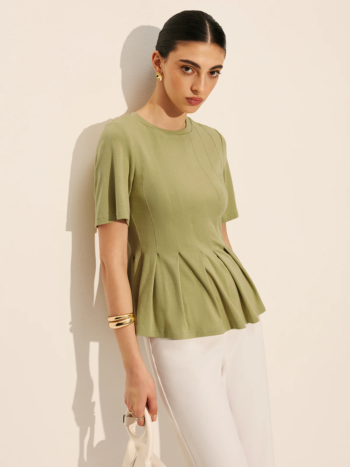 Pleated Peplum Ribbed Top - Image 2