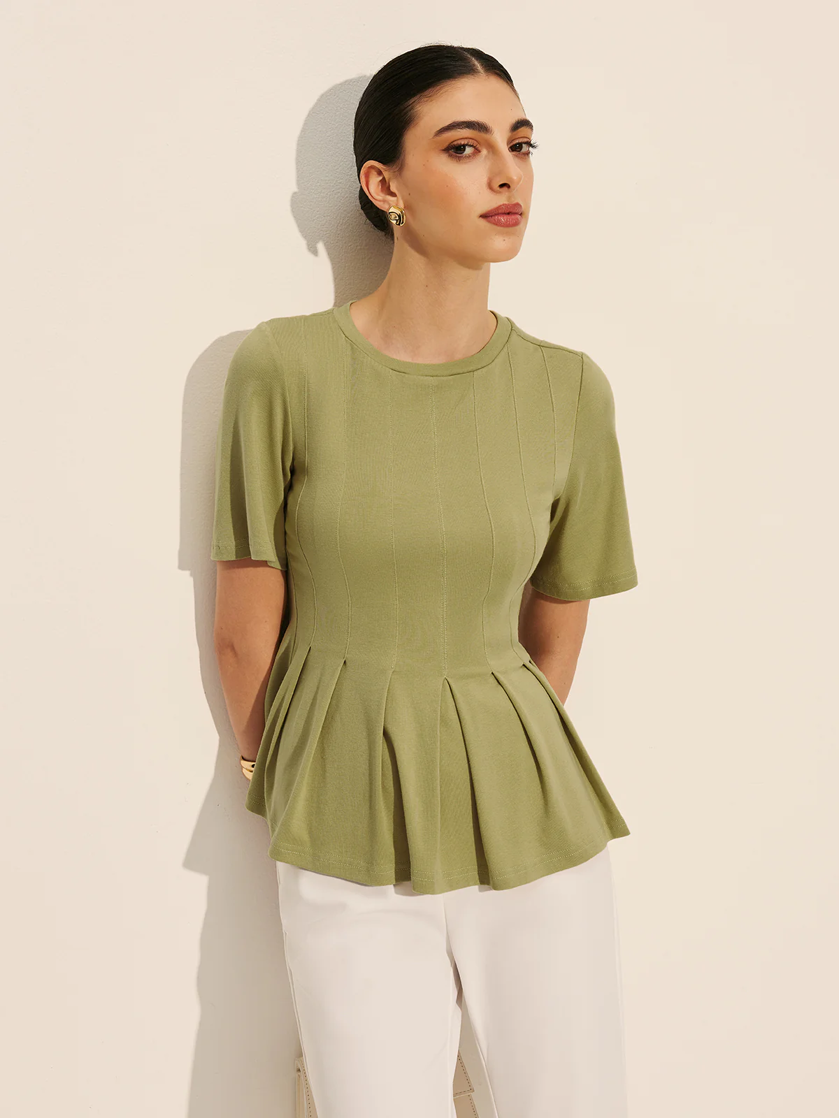 Pleated Peplum Ribbed Top - Image 4