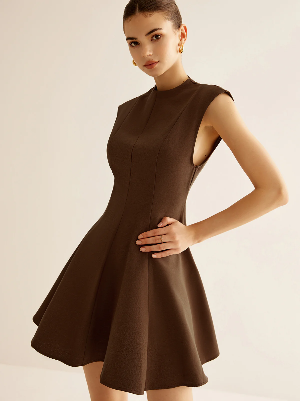 Pleated Piping Zipper Tank Dress - Image 5