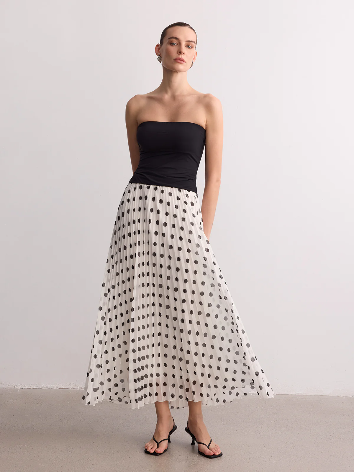 Pleated Polka Dot Maxi Skirt - Image 3