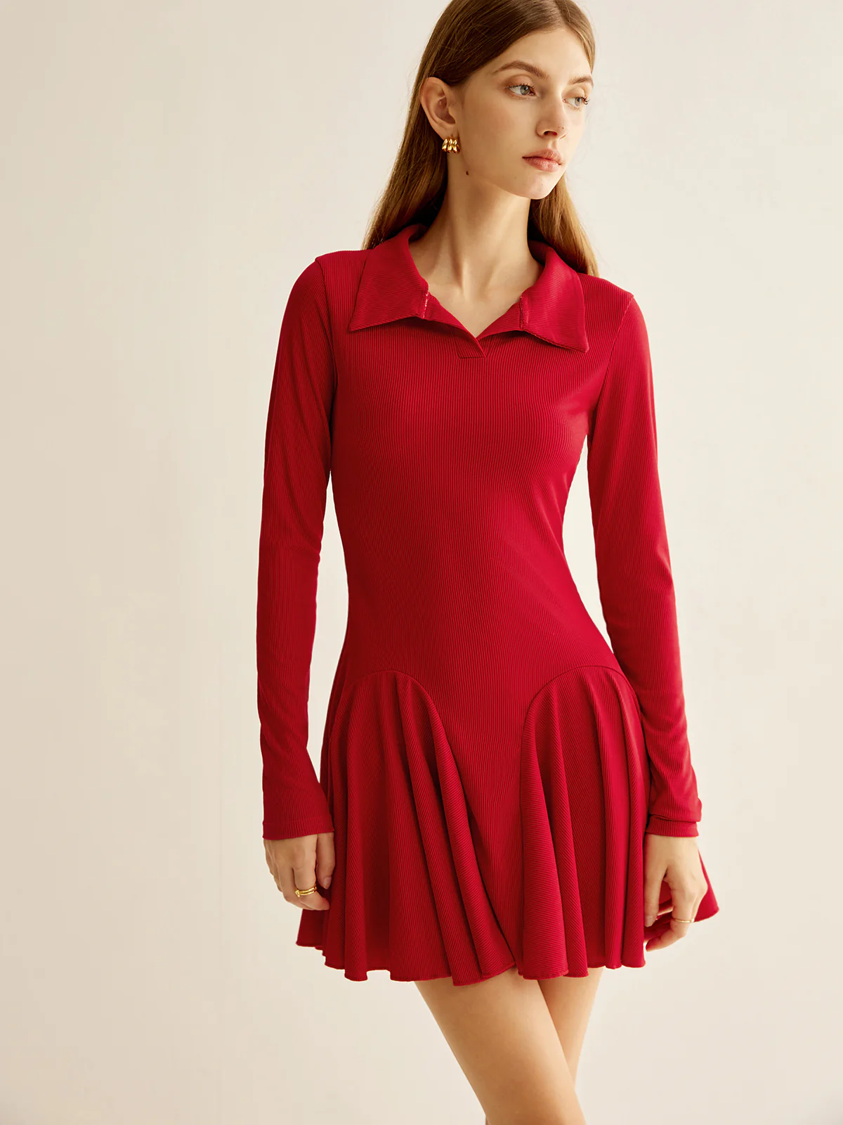 Pleated Ribbed Panel Dress - Image 4