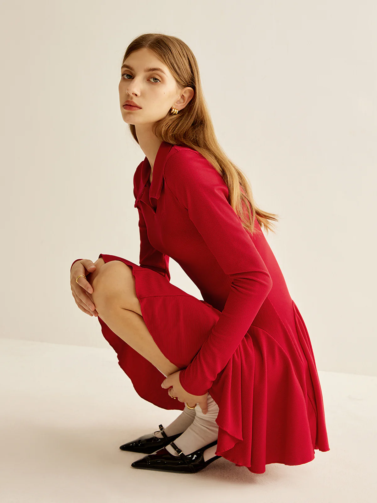 Pleated Ribbed Panel Dress - Image 5