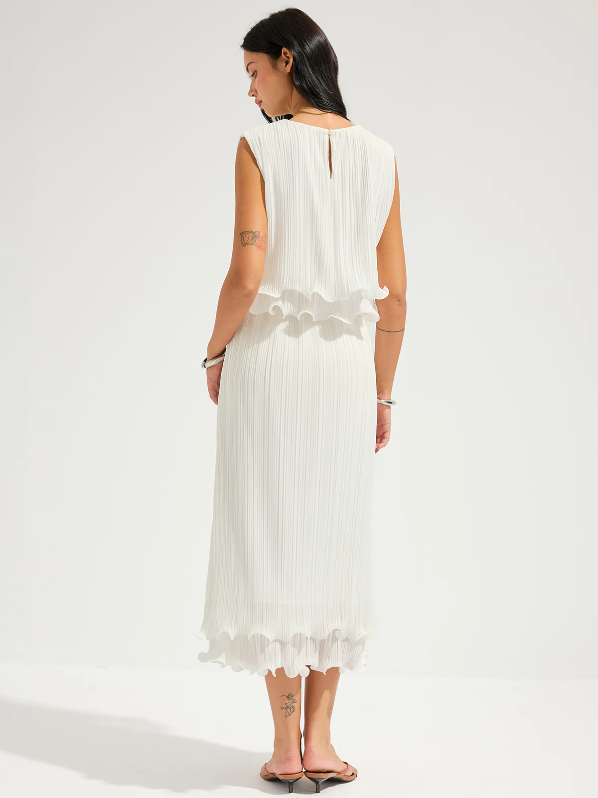 Pleated Ruffle Sleeveless Top & Midi Skirt Set - Image 6