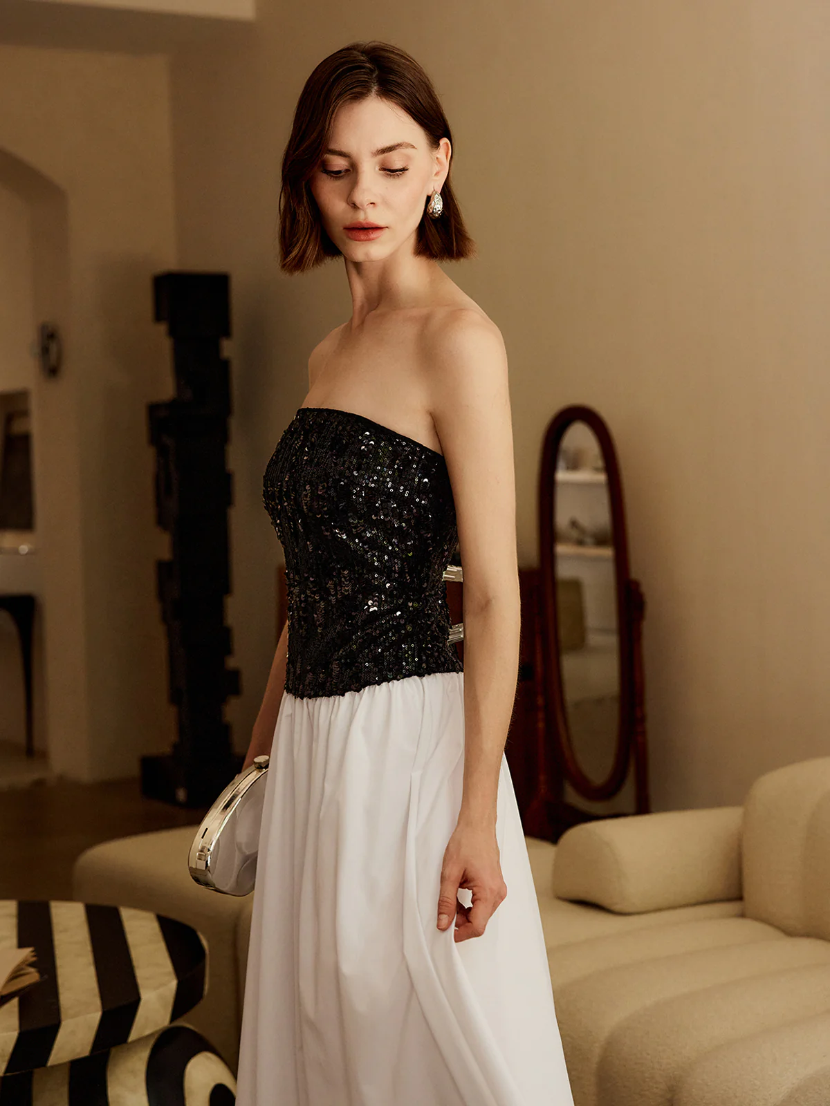 Pleated Sequins Tube Long Dress - Image 5