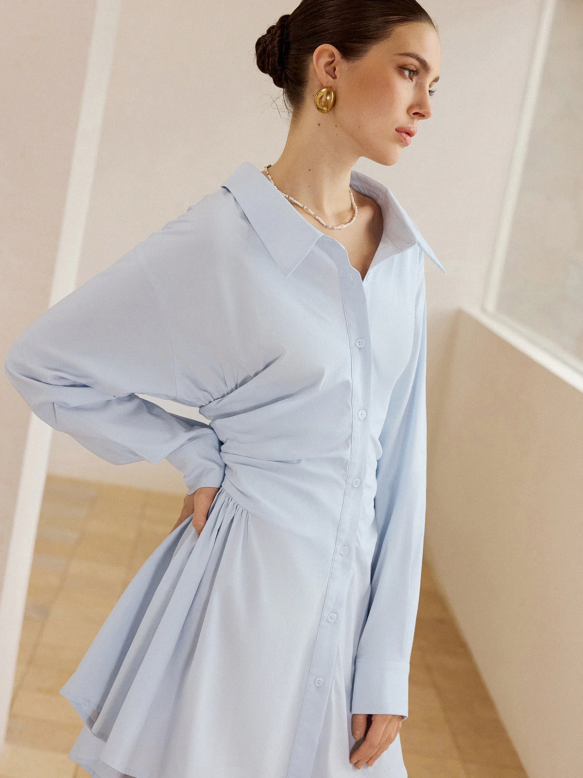 Pleated Shirt Mini Dress - Image 5
