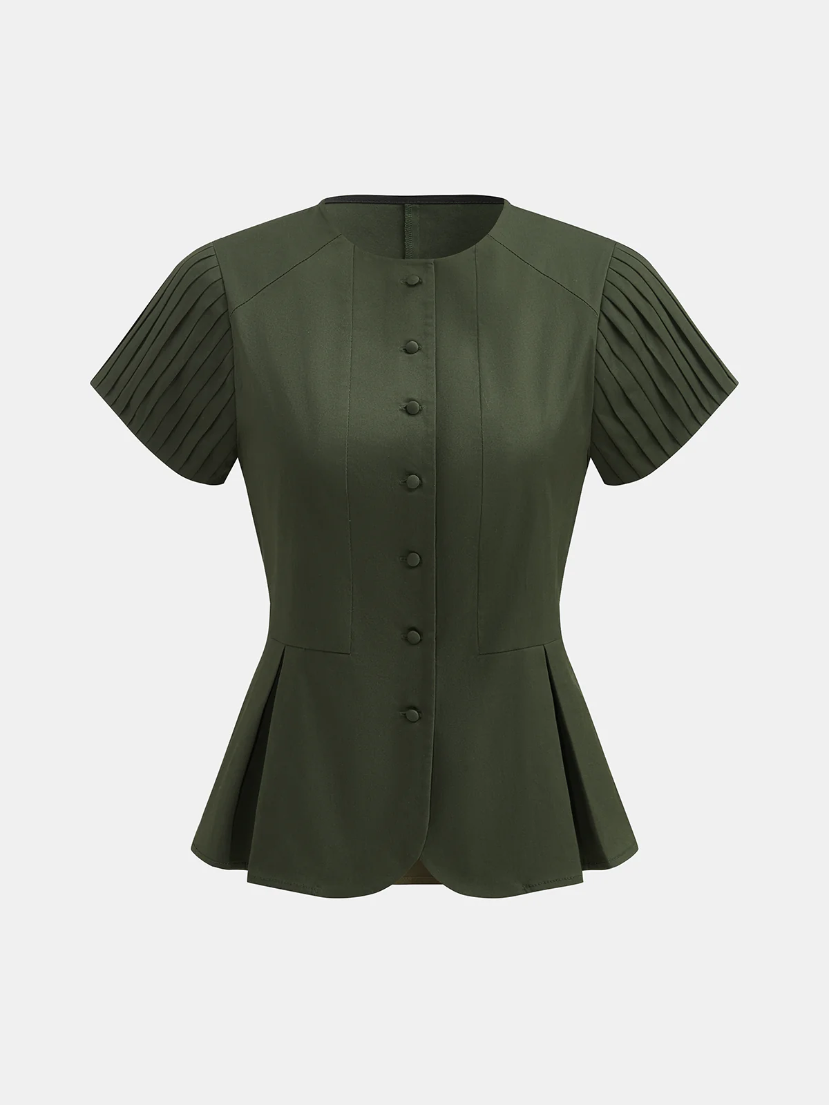 Pleated Sleeve Peplum Top & Shorts Set - Image 2